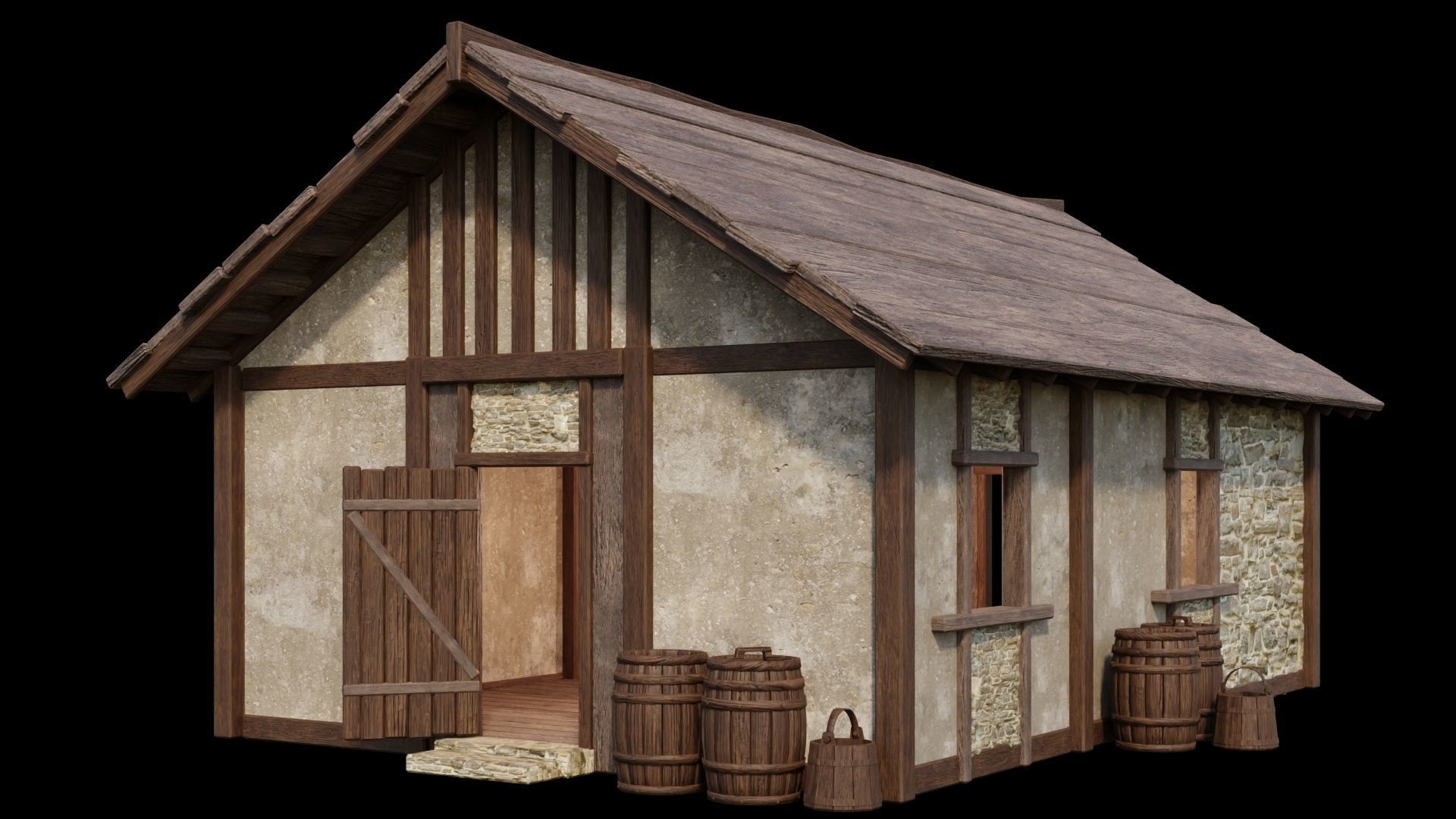 Medieval Houses Pack 01-02-03-04-05-06 - 4K Textures Game Ready Low-poly 3D model_16