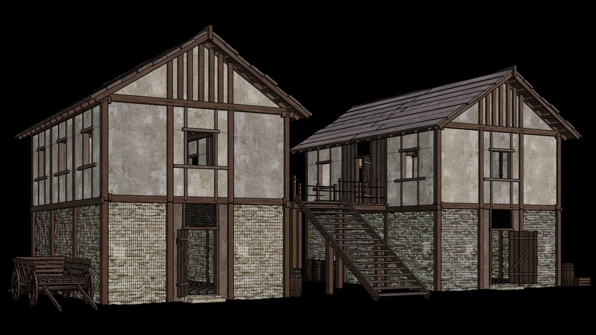 Medieval Houses Pack 01-02-03-04-05-06 - 4K Textures Game Ready Low-poly 3D model_36