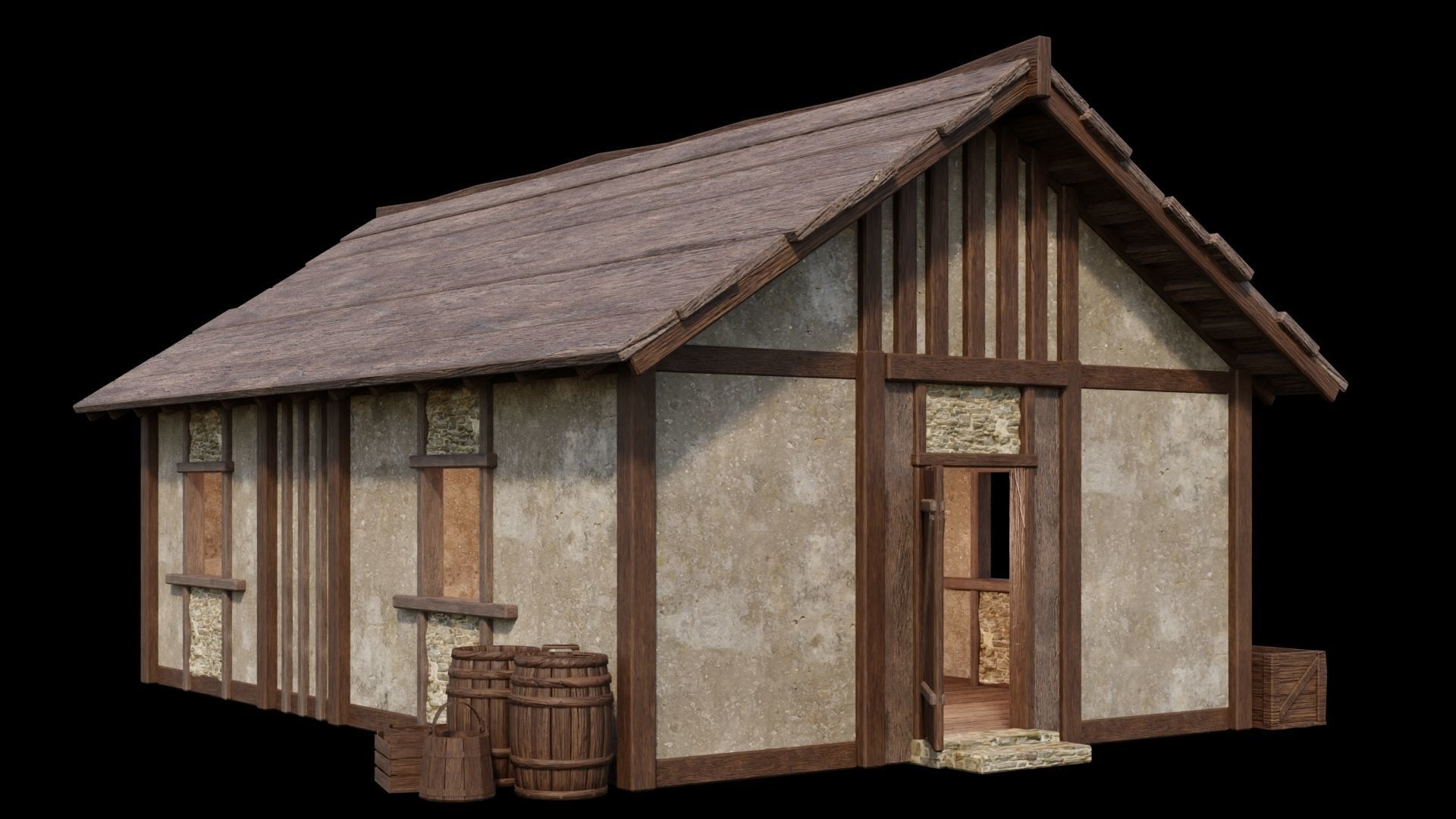 Medieval Houses Pack 01-02-03-04-05-06 - 4K Textures Game Ready Low-poly 3D model_1