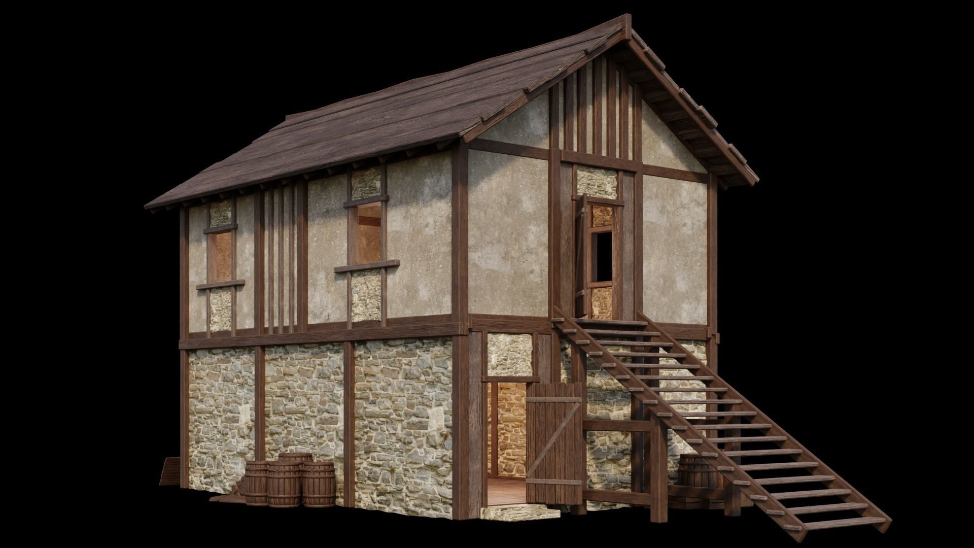 Medieval Houses Pack 01-02-03-04-05-06 - 4K Textures Game Ready Low-poly 3D model_59