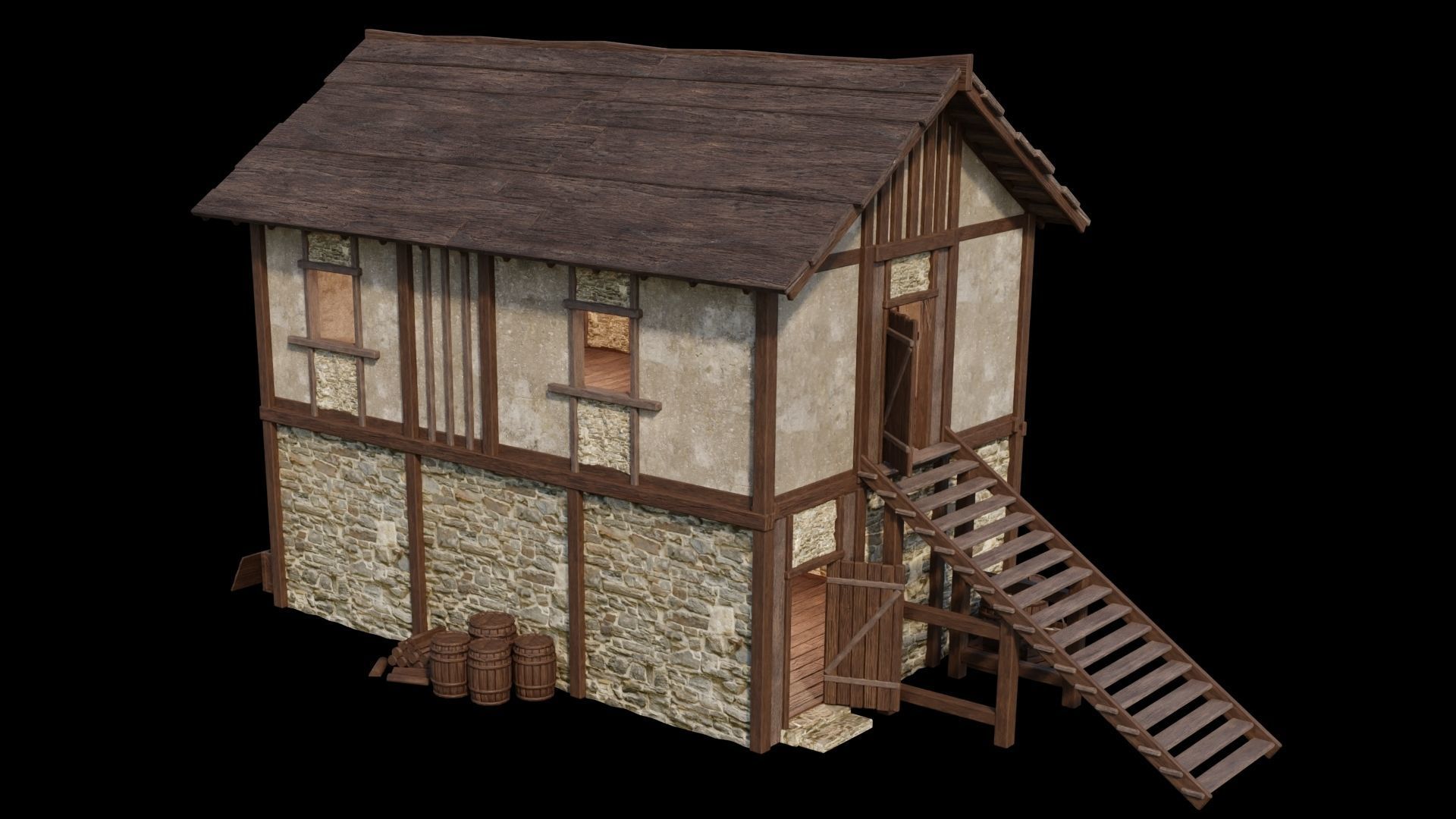 Medieval Houses Pack 01-02-03-04-05-06 - 4K Textures Game Ready Low-poly 3D model_69