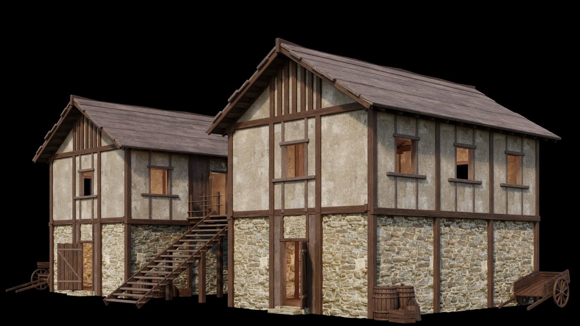 Medieval Houses Pack 01-02-03-04-05-06 - 4K Textures Game Ready Low-poly 3D model_28