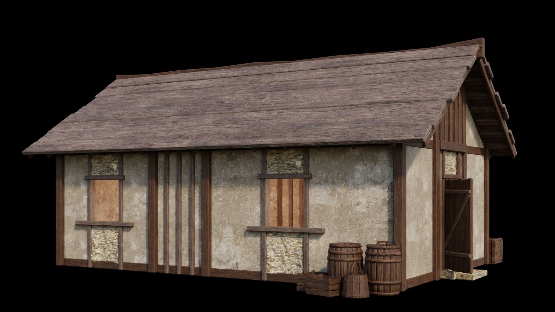 Medieval Houses Pack 01-02-03-04-05-06 - 4K Textures Game Ready Low-poly 3D model_6
