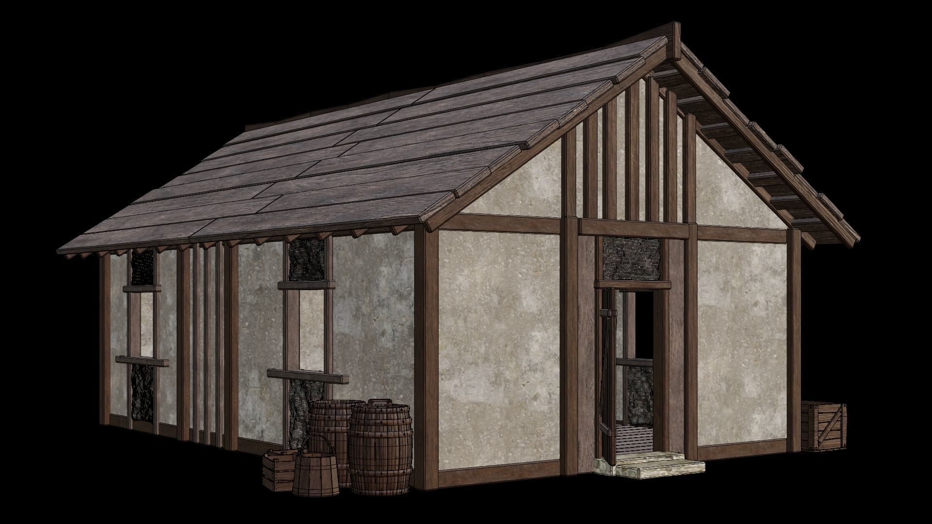 Medieval Houses Pack 01-02-03-04-05-06 - 4K Textures Game Ready Low-poly 3D model_12
