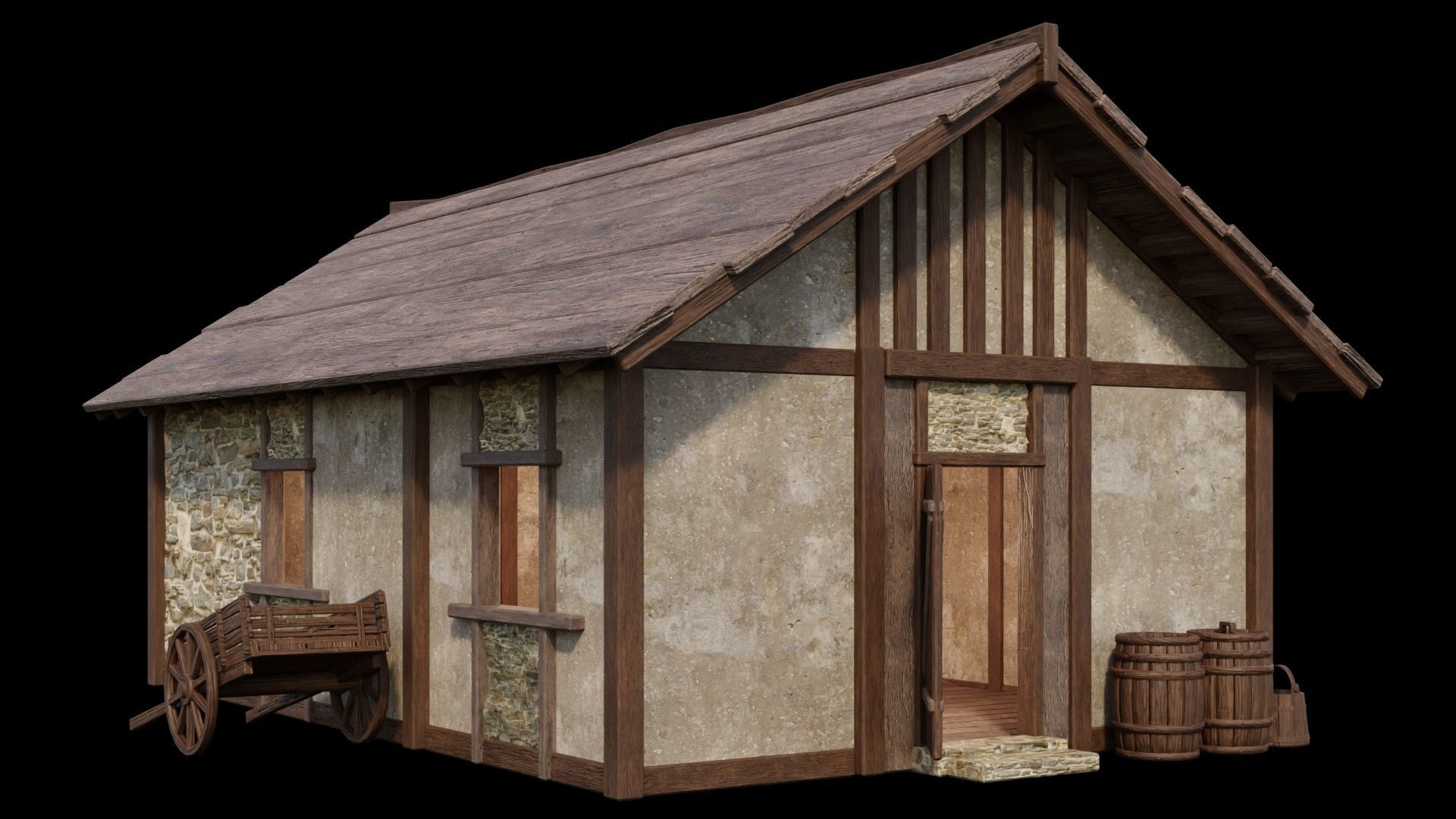 Medieval Houses Pack 01-02-03-04-05-06 - 4K Textures Game Ready Low-poly 3D model_15