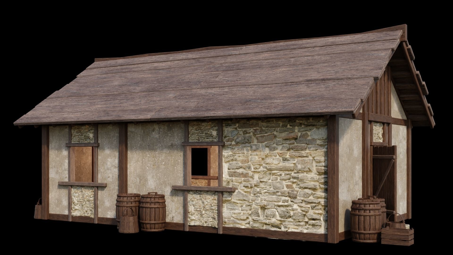 Medieval Houses Pack 01-02-03-04-05-06 - 4K Textures Game Ready Low-poly 3D model_18