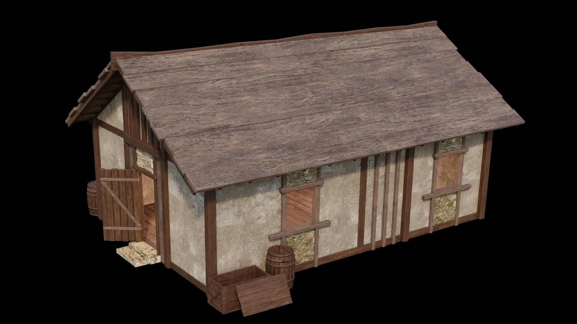 Medieval Houses Pack 01-02-03-04-05-06 - 4K Textures Game Ready Low-poly 3D model_8