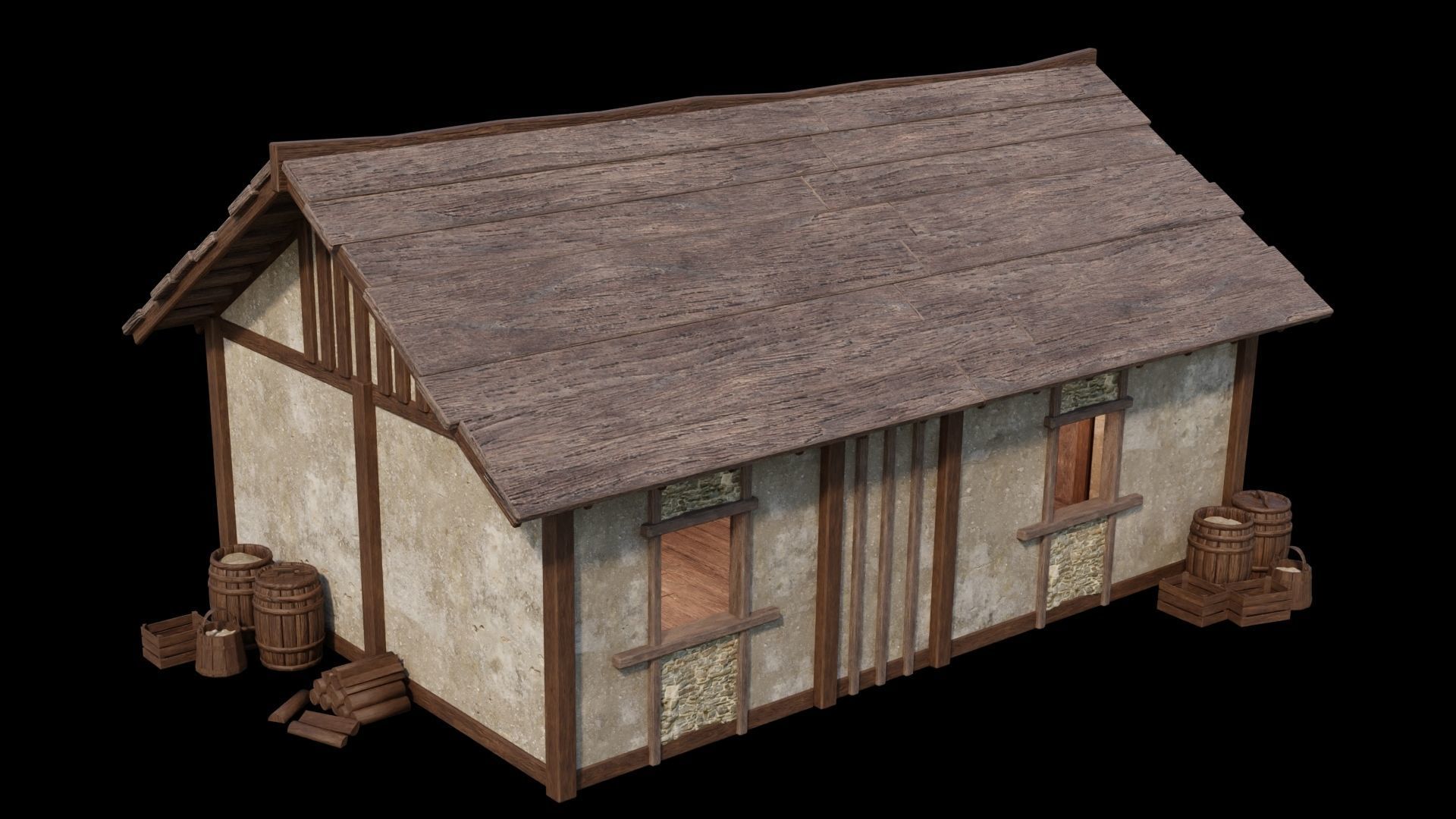 Medieval Houses Pack 01-02-03-04-05-06 - 4K Textures Game Ready Low-poly 3D model_9