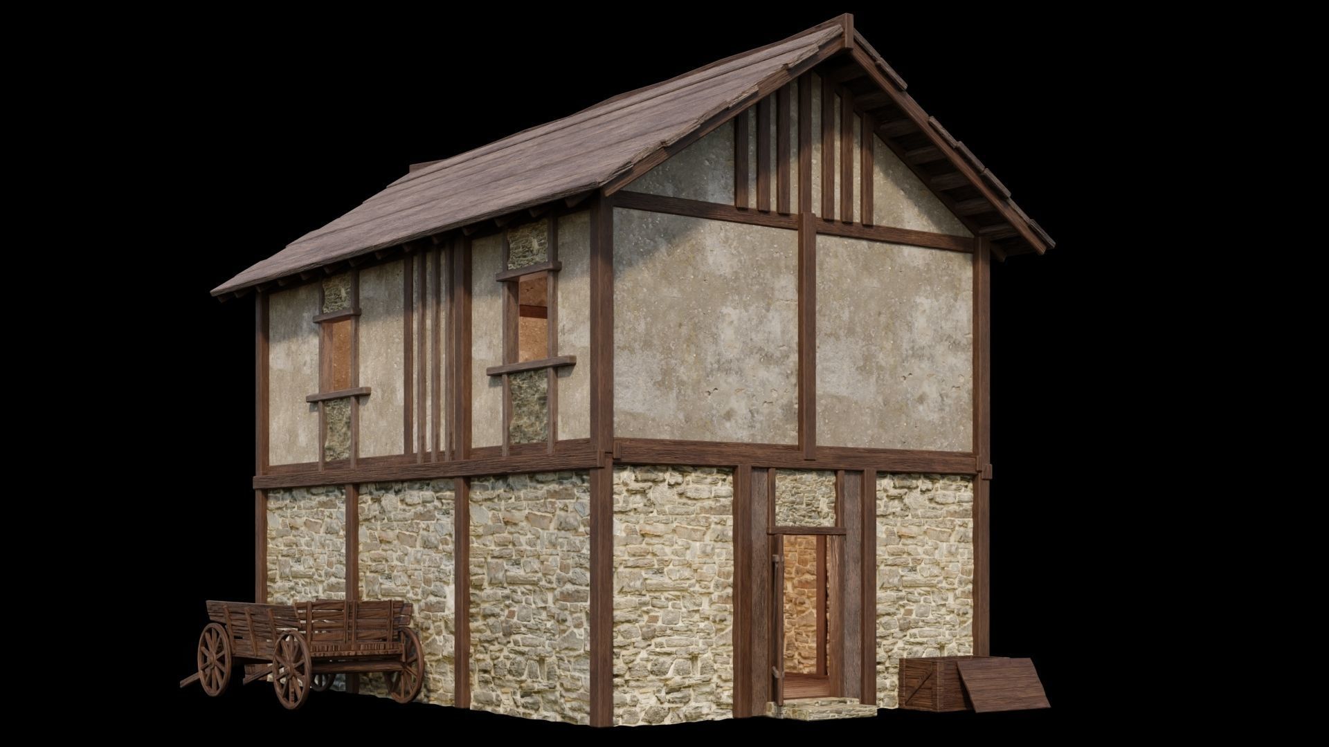 Medieval Houses Pack 01-02-03-04-05-06 - 4K Textures Game Ready Low-poly 3D model_64