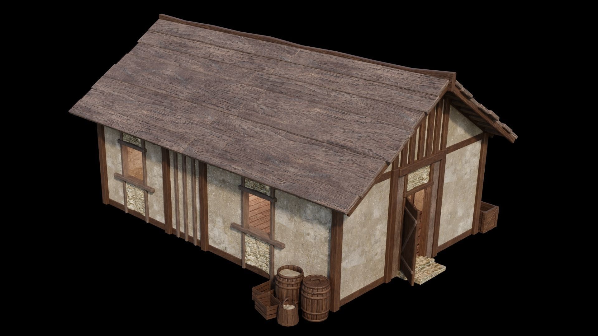 Medieval Houses Pack 01-02-03-04-05-06 - 4K Textures Game Ready Low-poly 3D model_10
