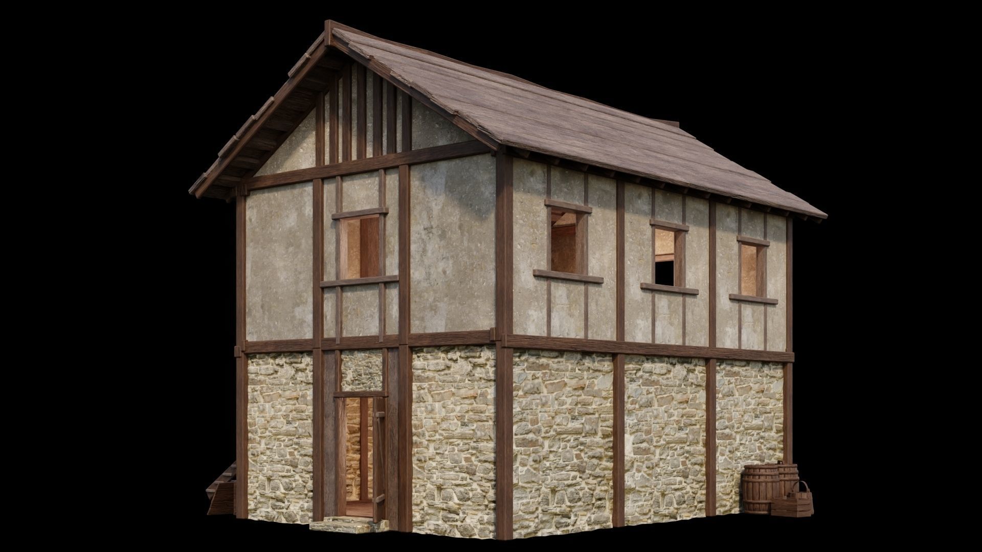 Medieval Houses Pack 01-02-03-04-05-06 - 4K Textures Game Ready Low-poly 3D model_41