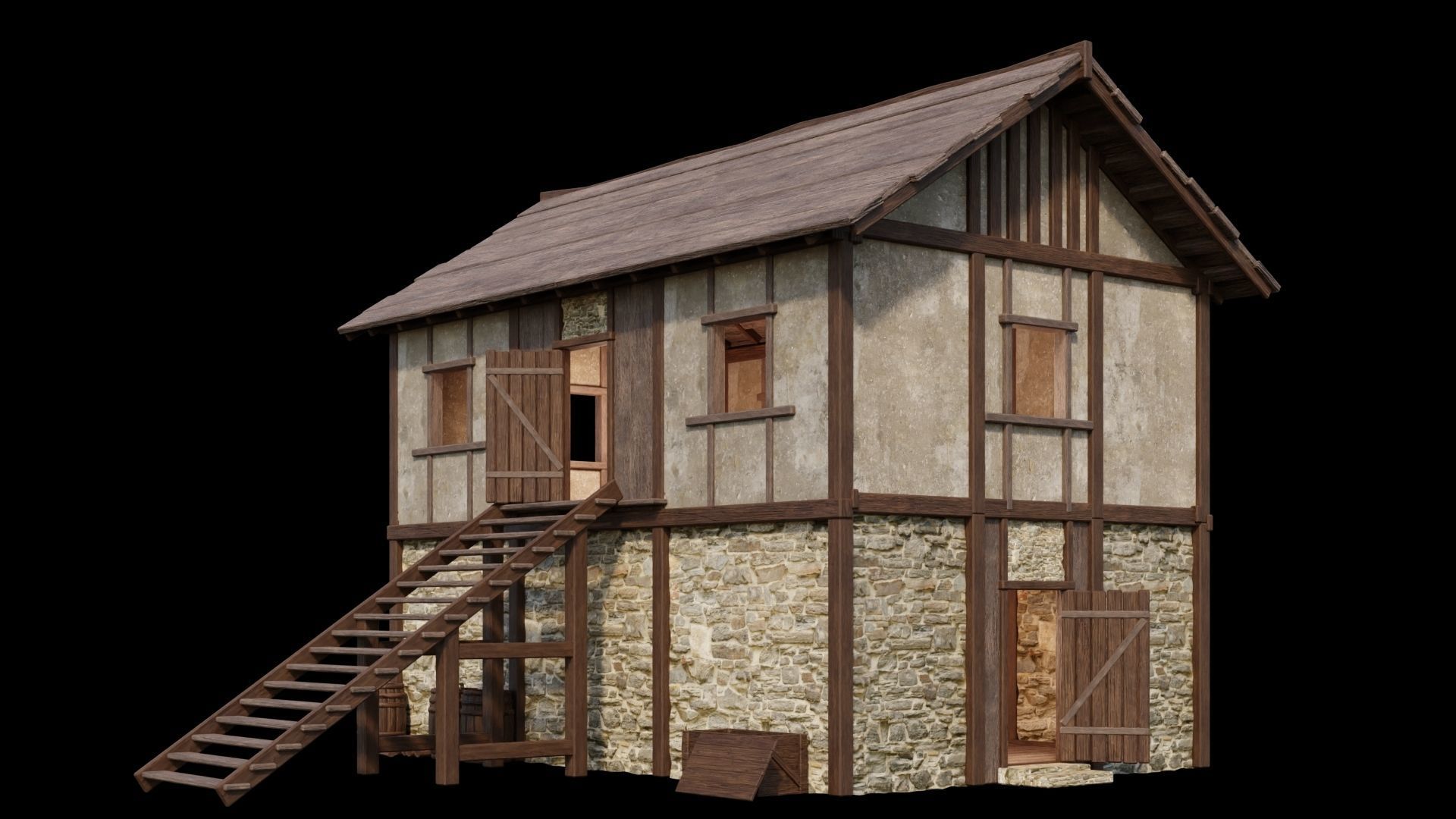 Medieval Houses Pack 01-02-03-04-05-06 - 4K Textures Game Ready Low-poly 3D model_42