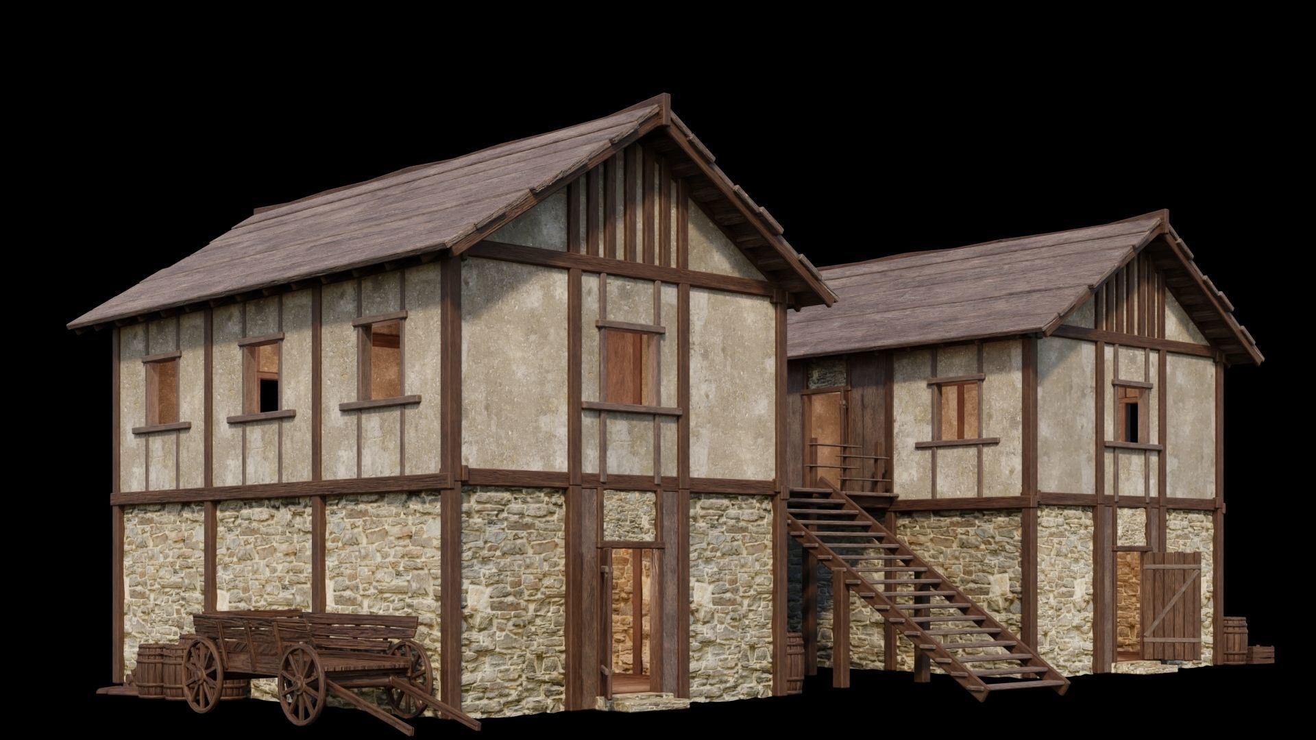 Medieval Houses Pack 01-02-03-04-05-06 - 4K Textures Game Ready Low-poly 3D model_27