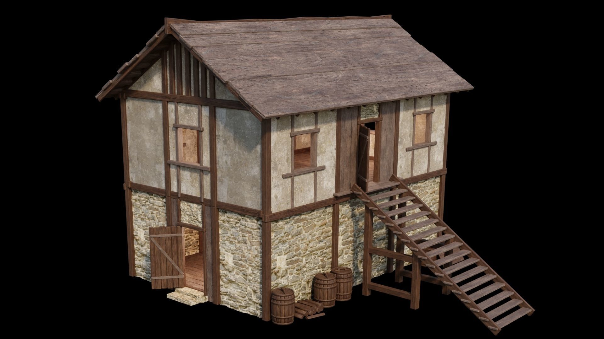 Medieval Houses Pack 01-02-03-04-05-06 - 4K Textures Game Ready Low-poly 3D model_46