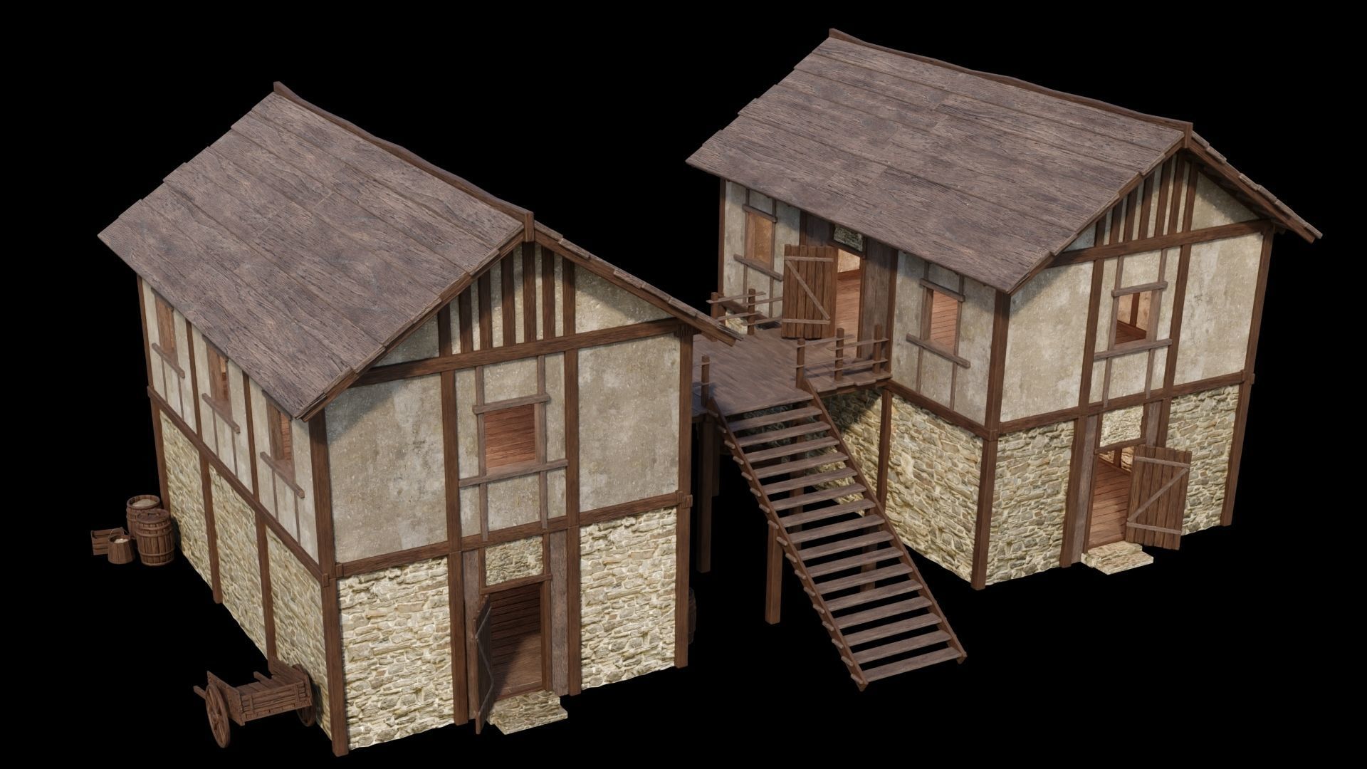 Medieval Houses Pack 01-02-03-04-05-06 - 4K Textures Game Ready Low-poly 3D model_34