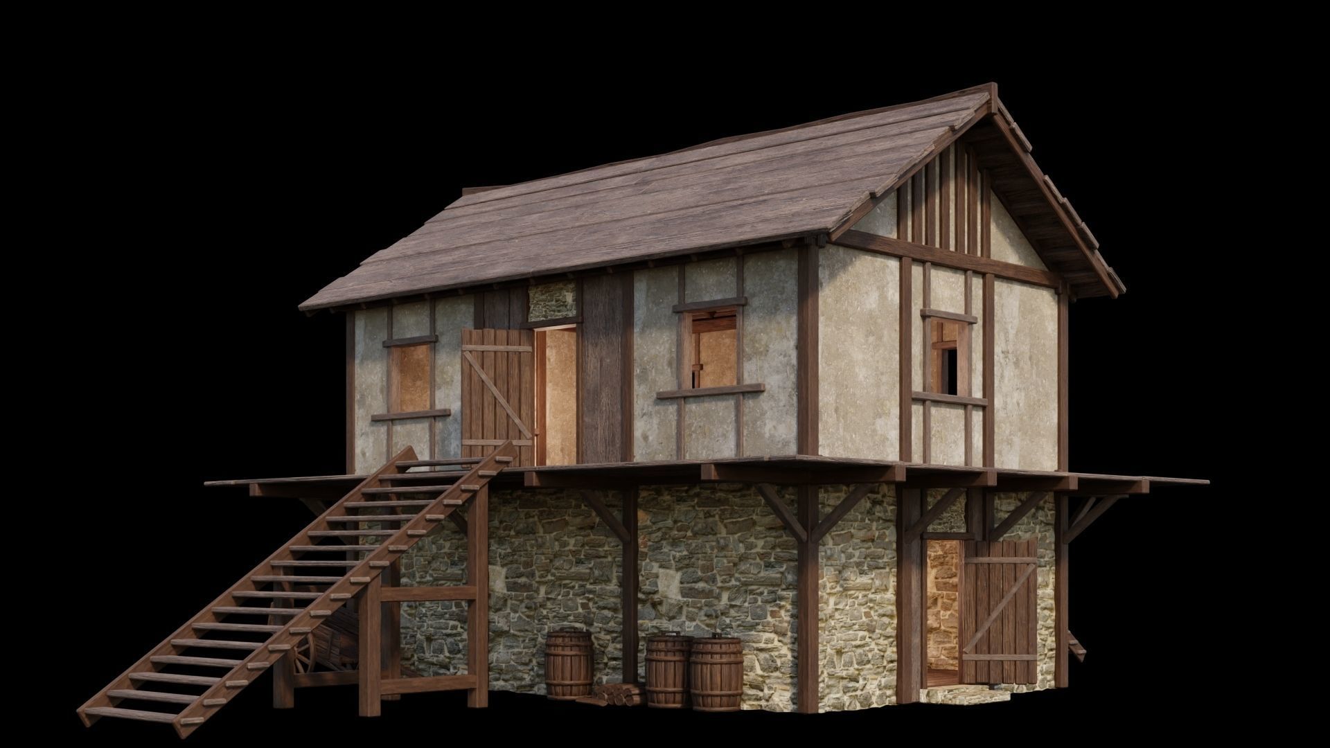 Medieval Houses Pack 01-02-03-04-05-06 - 4K Textures Game Ready Low-poly 3D model_53