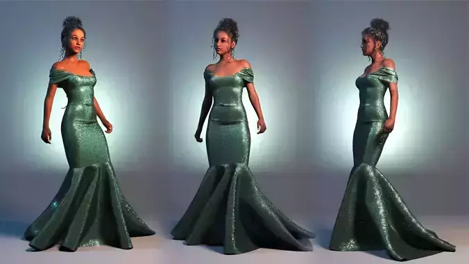 Mdoren  dress with Sequin Marvelous Designer and 3DS max No  21