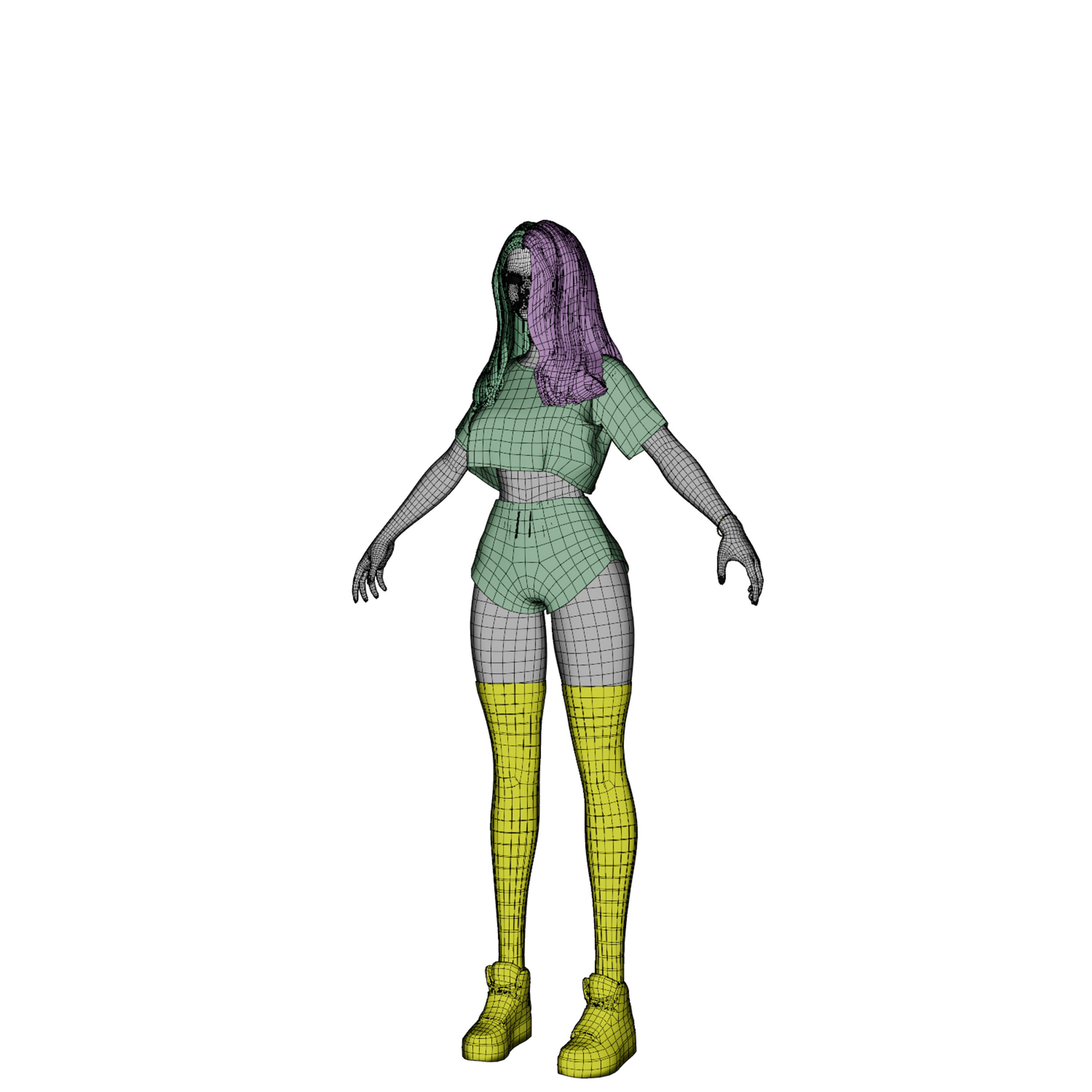 Female Game Character Low-poly 3D model_5