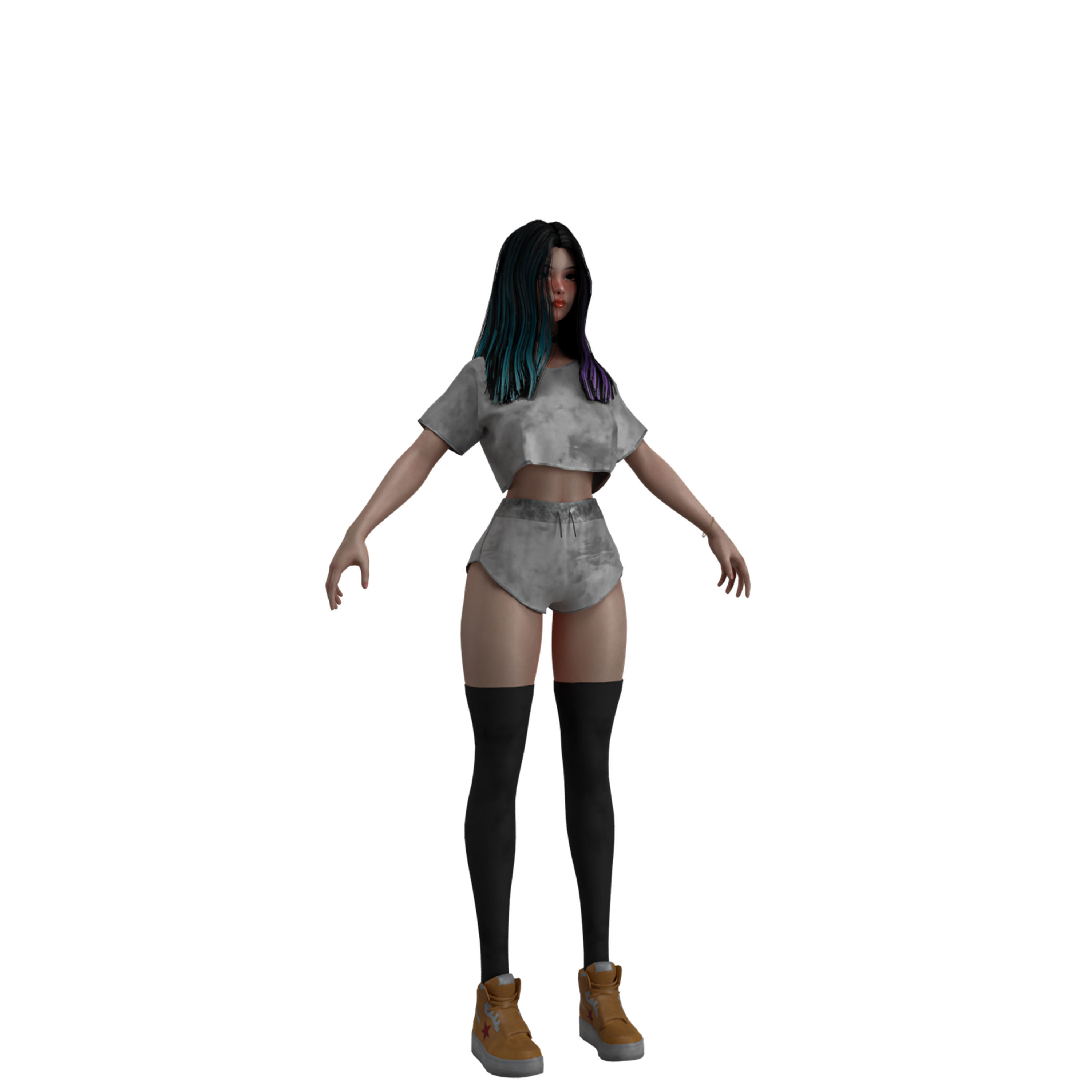 Female Game Character Low-poly 3D model_1