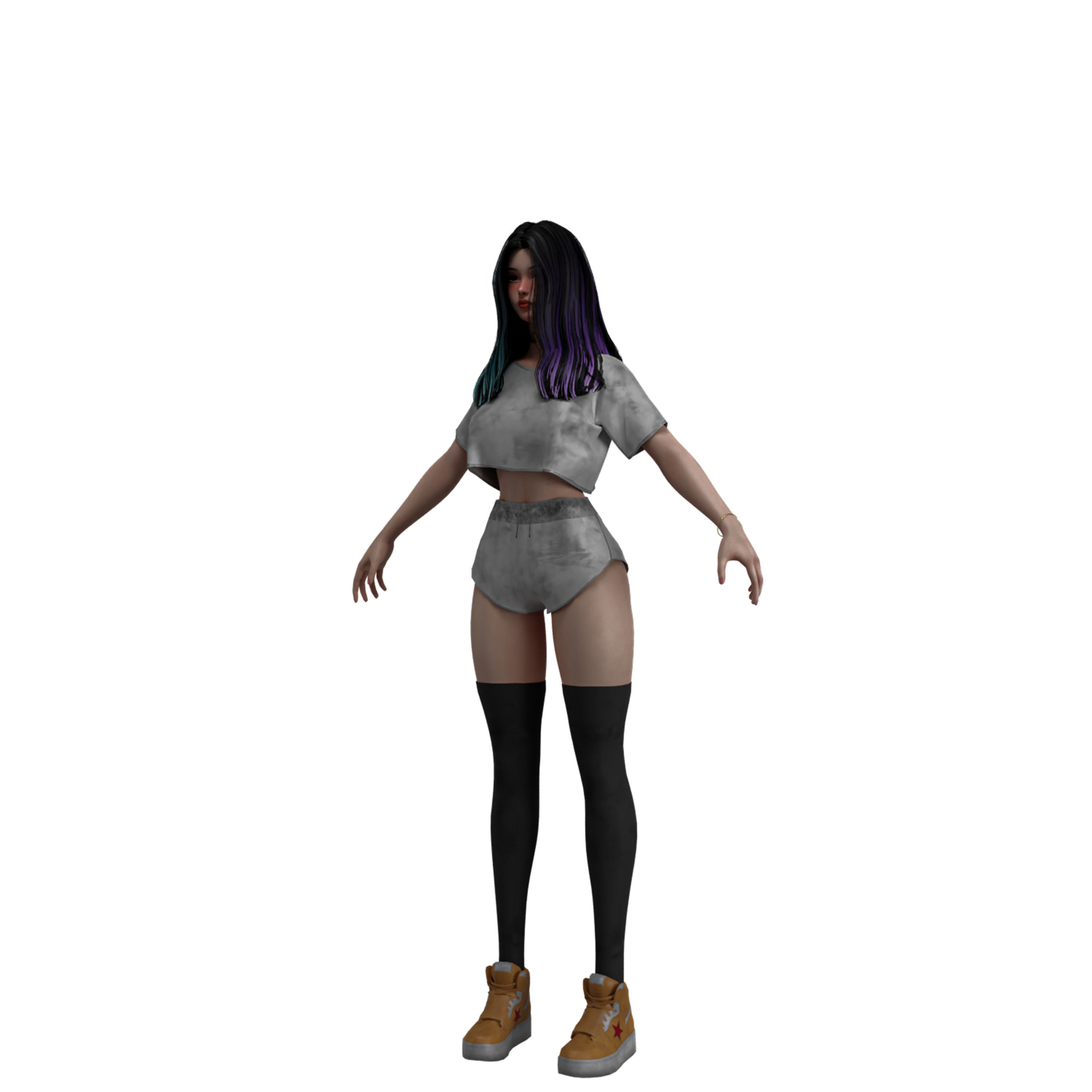Female Game Character Low-poly 3D model_2