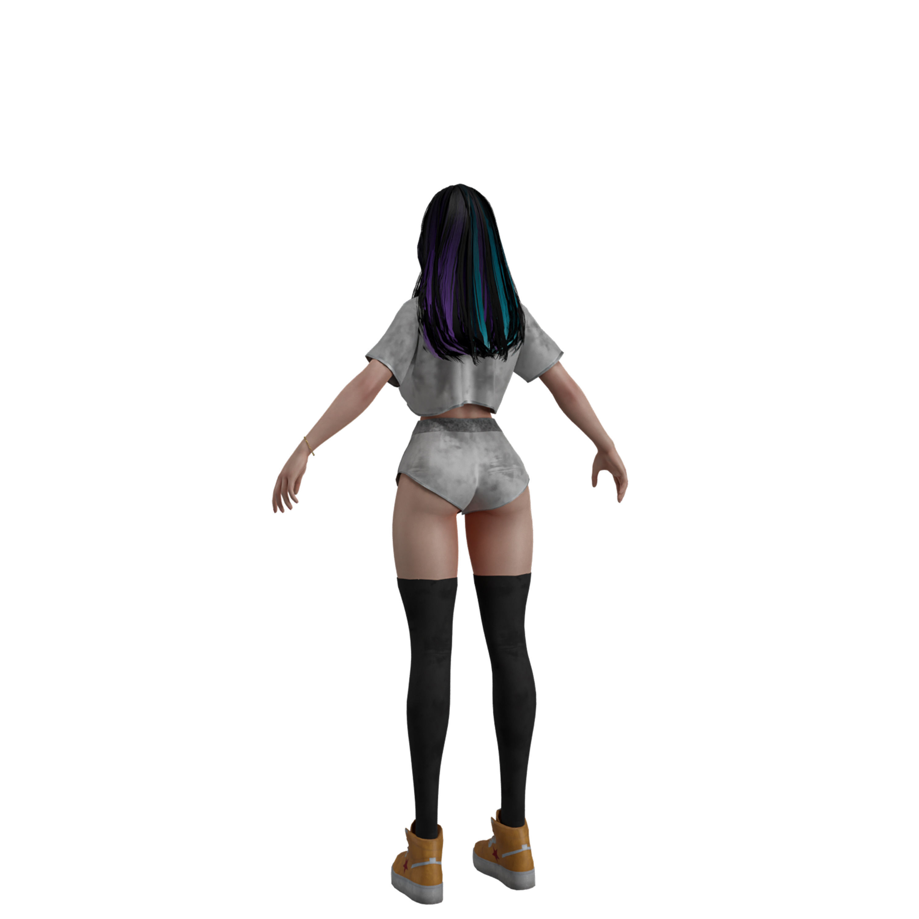 Female Game Character Low-poly 3D model_4