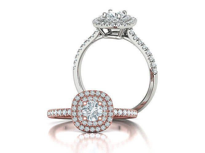 Double Halo Engagement Ring 40 pointer Stone 3dprint model 3D print model