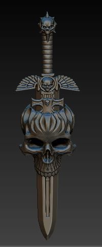 skull and sword pendant 3D model_1