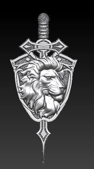 lion and sword pendant  3D model_1