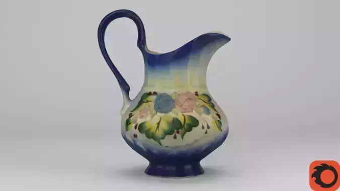 Porcelain pitcher with roses 01 Low-poly 3D model