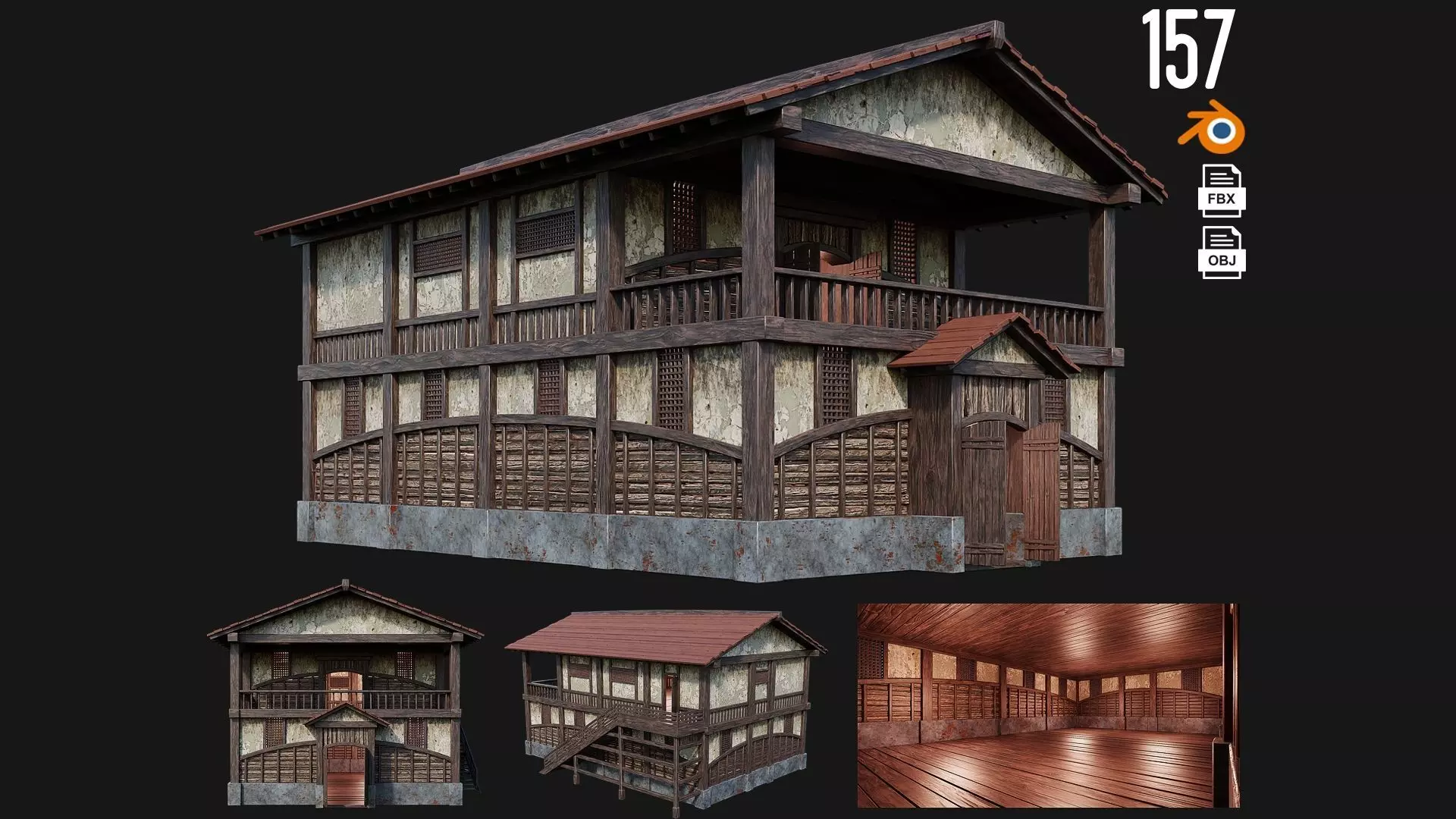 Medieval House Building 4K Textures GameReady 157 Low-poly 3D model_0
