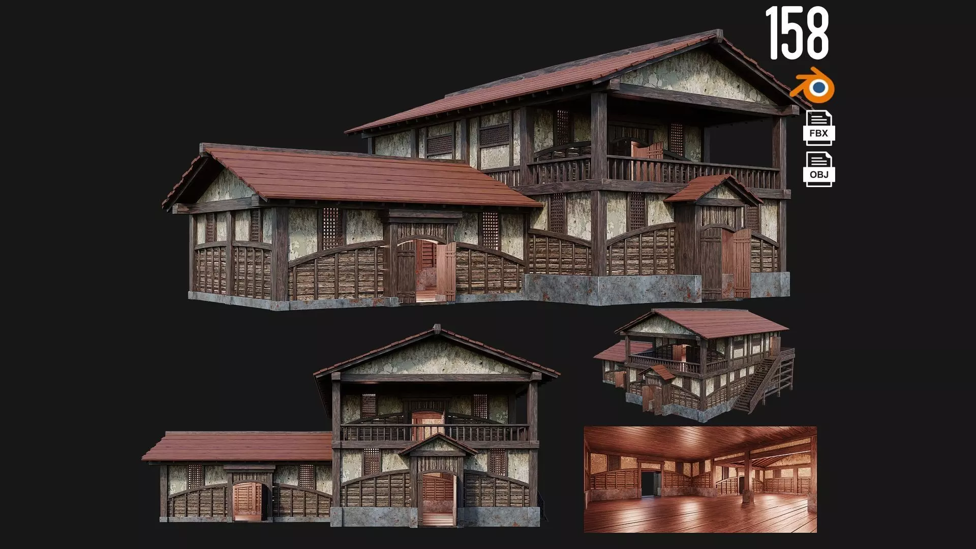 Medieval House Building 4K Textures GameReady 158 Low-poly 3D model_0