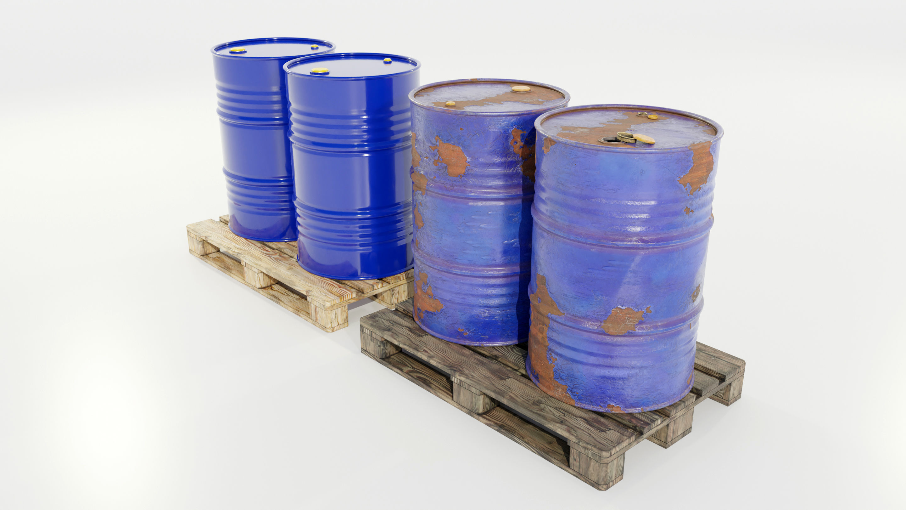 Pallet with Steel Barrels 3D model_3