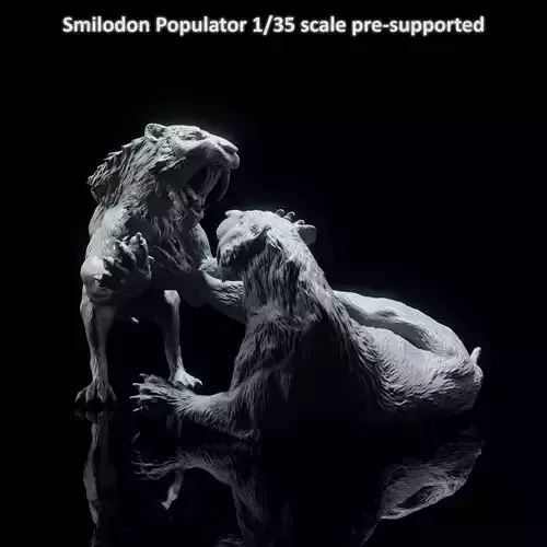 Smilodon Populator fighting 1-35 scale pre-supported 3D print model