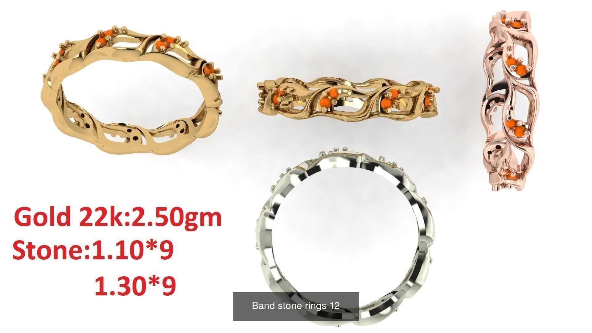 80 Band ring with stone 3dm 4 render stl detail bulk collection _16