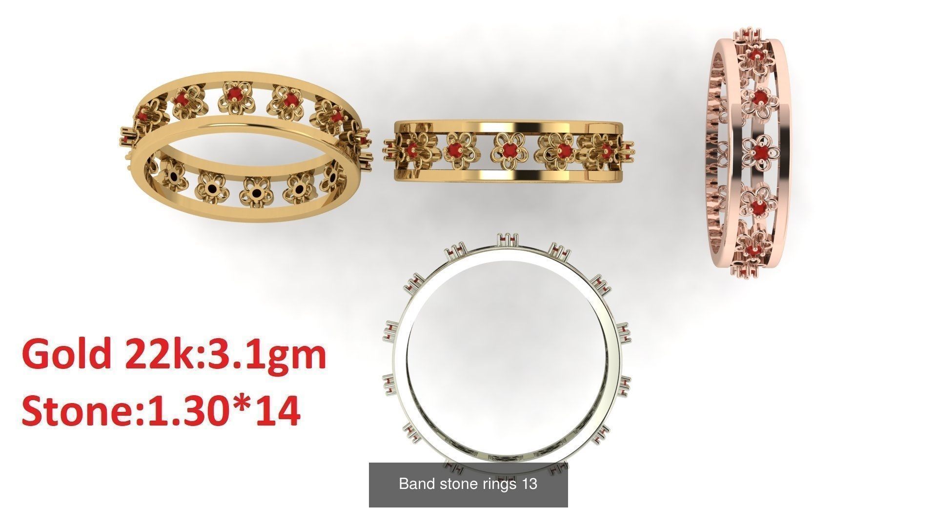 80 Band ring with stone 3dm 4 render stl detail bulk collection _17