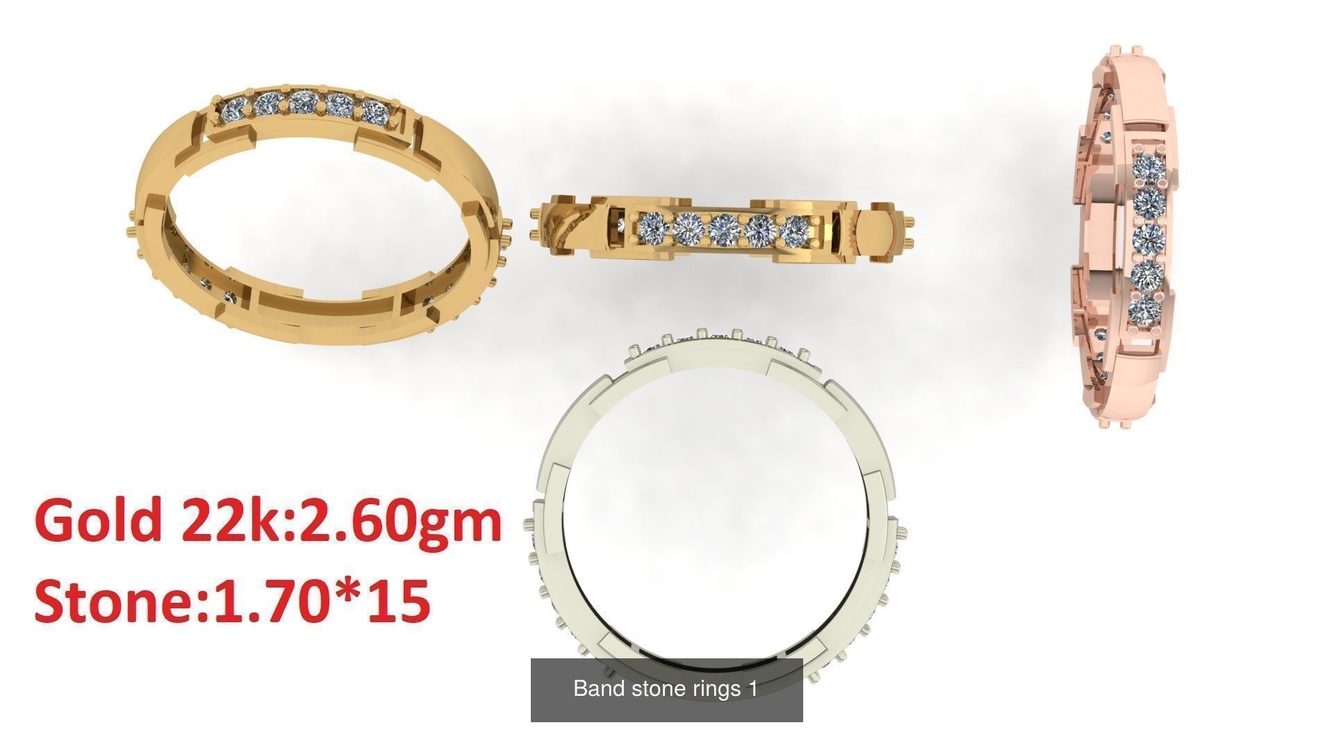 80 Band ring with stone 3dm 4 render stl detail bulk collection _5