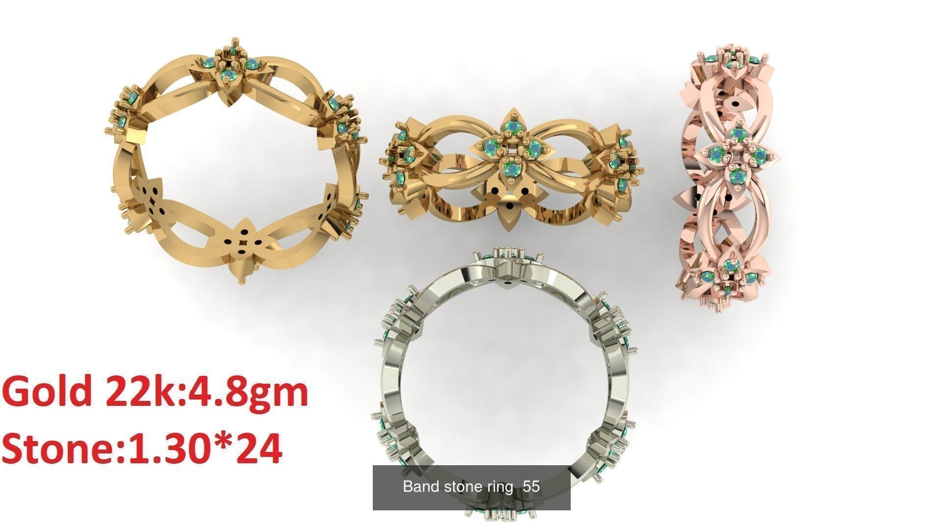 80 Band ring with stone 3dm 4 render stl detail bulk collection _59