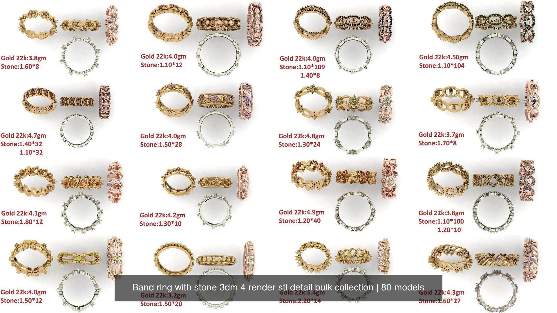 80 Band ring with stone 3dm 4 render stl detail bulk collection _3