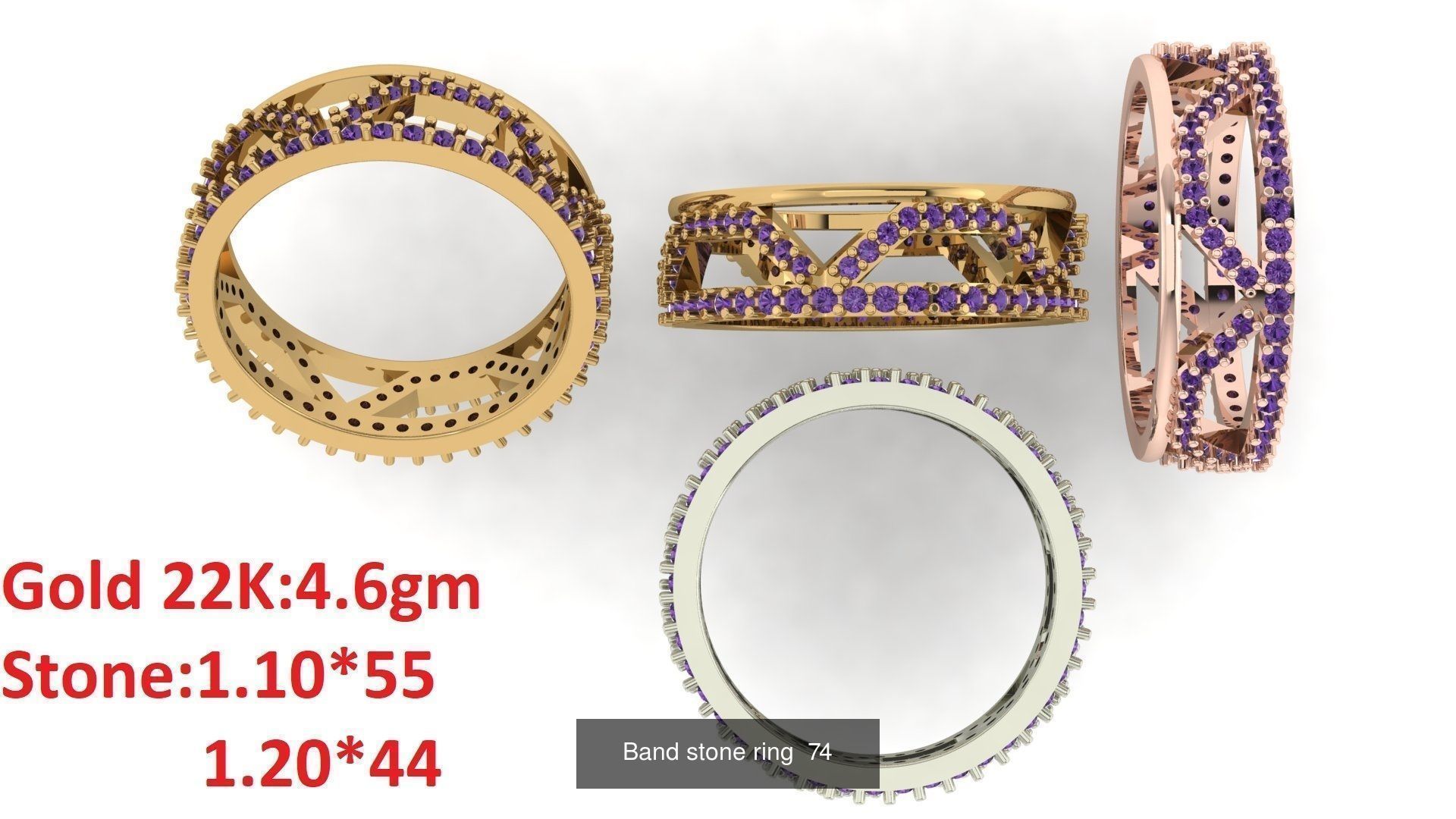 80 Band ring with stone 3dm 4 render stl detail bulk collection _78