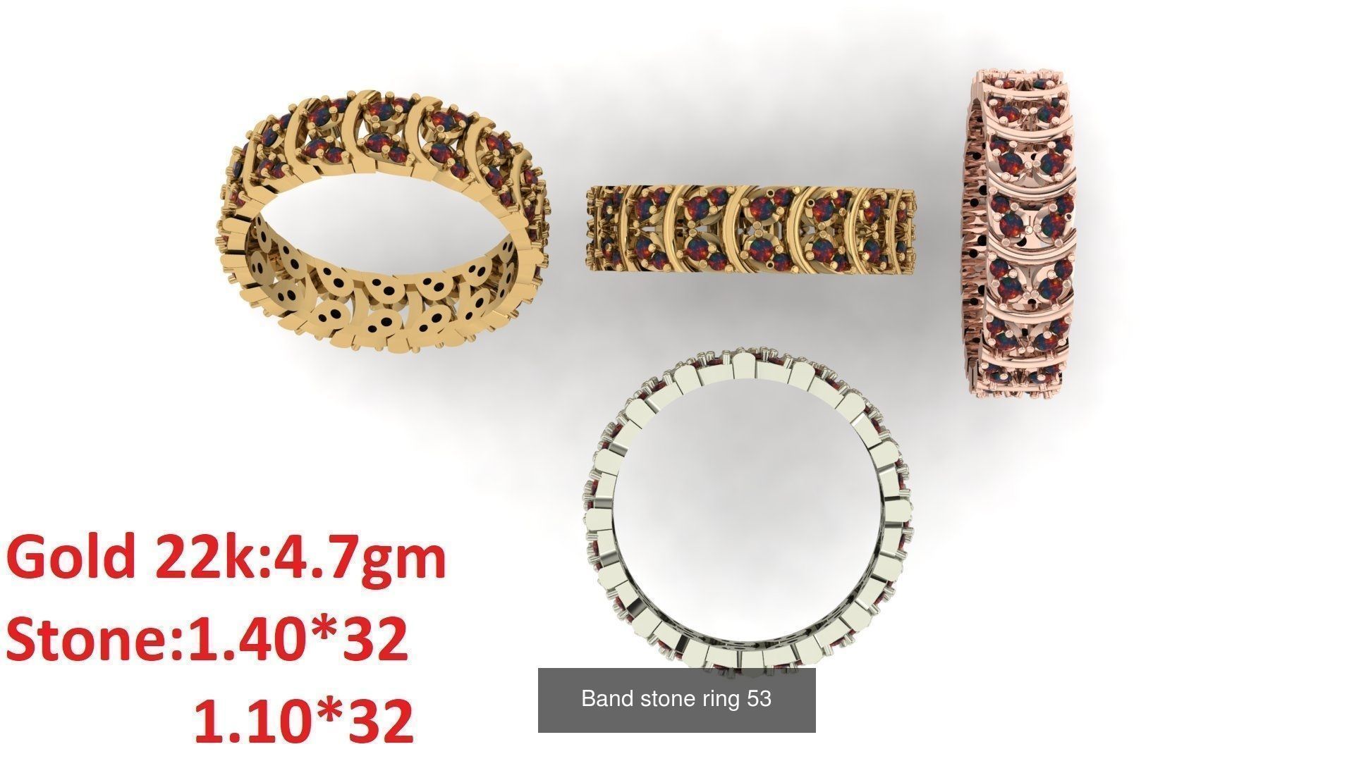 80 Band ring with stone 3dm 4 render stl detail bulk collection _57