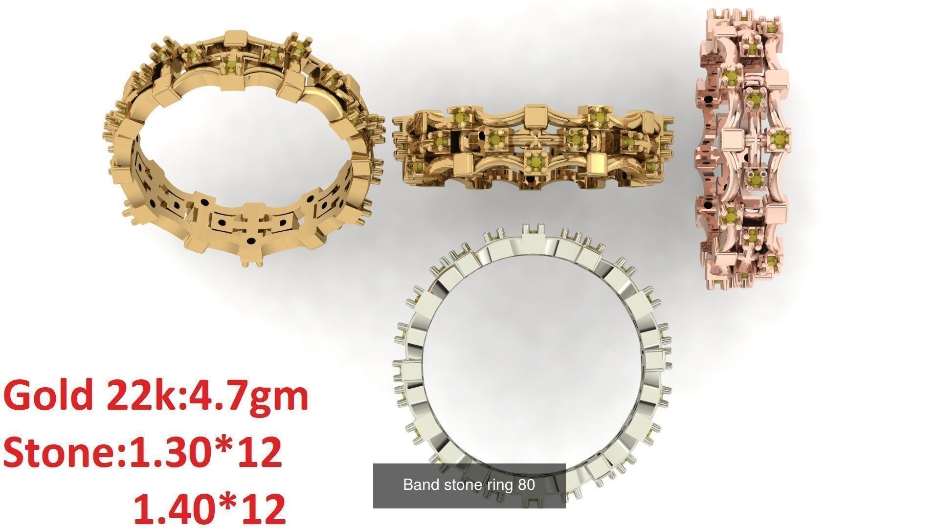80 Band ring with stone 3dm 4 render stl detail bulk collection _84