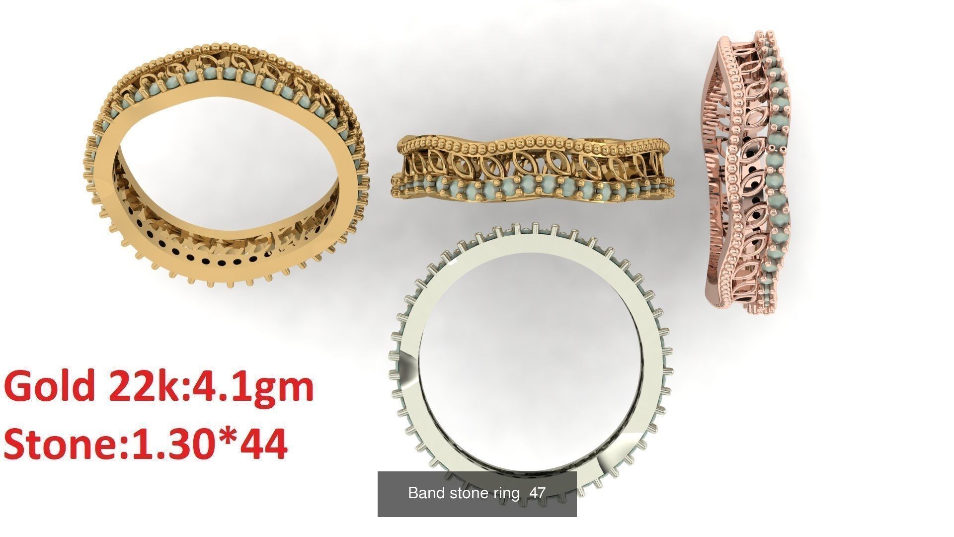 80 Band ring with stone 3dm 4 render stl detail bulk collection _51