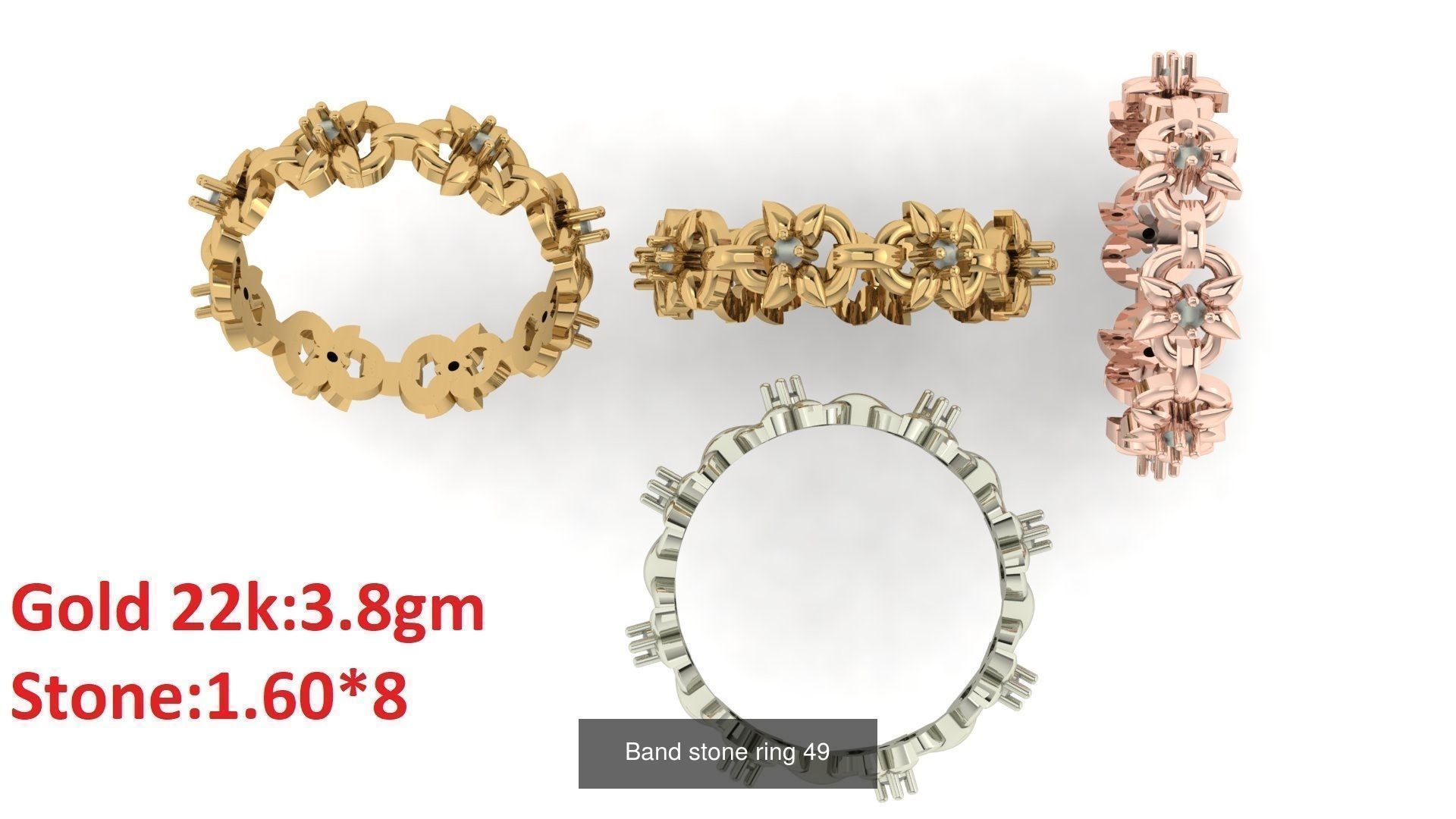 80 Band ring with stone 3dm 4 render stl detail bulk collection _53