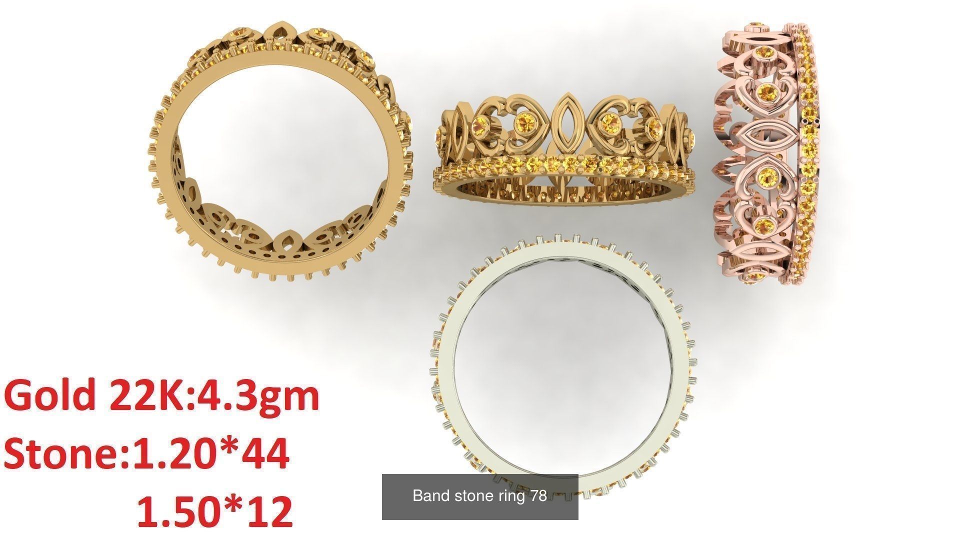 80 Band ring with stone 3dm 4 render stl detail bulk collection _82