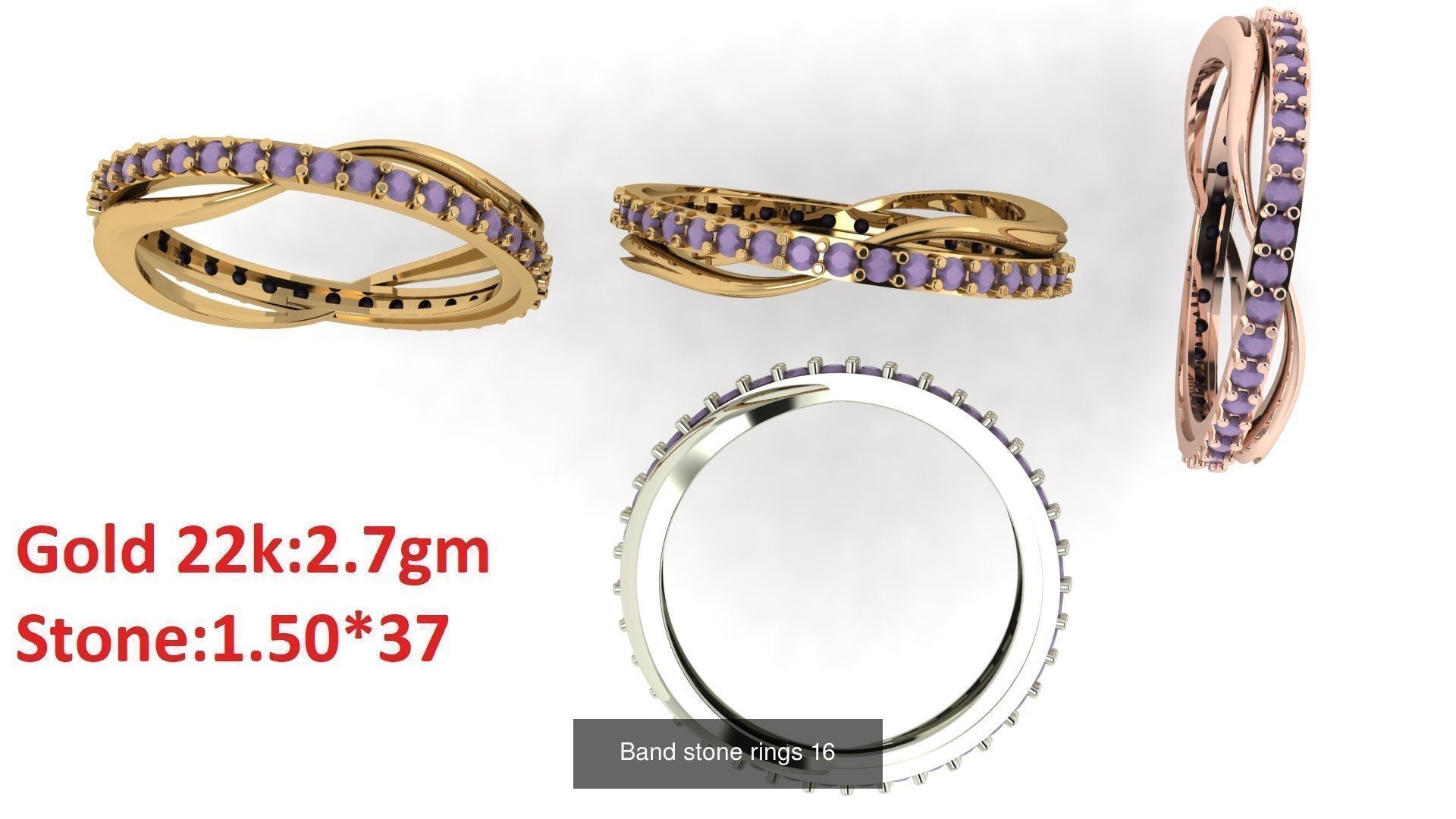 80 Band ring with stone 3dm 4 render stl detail bulk collection _20