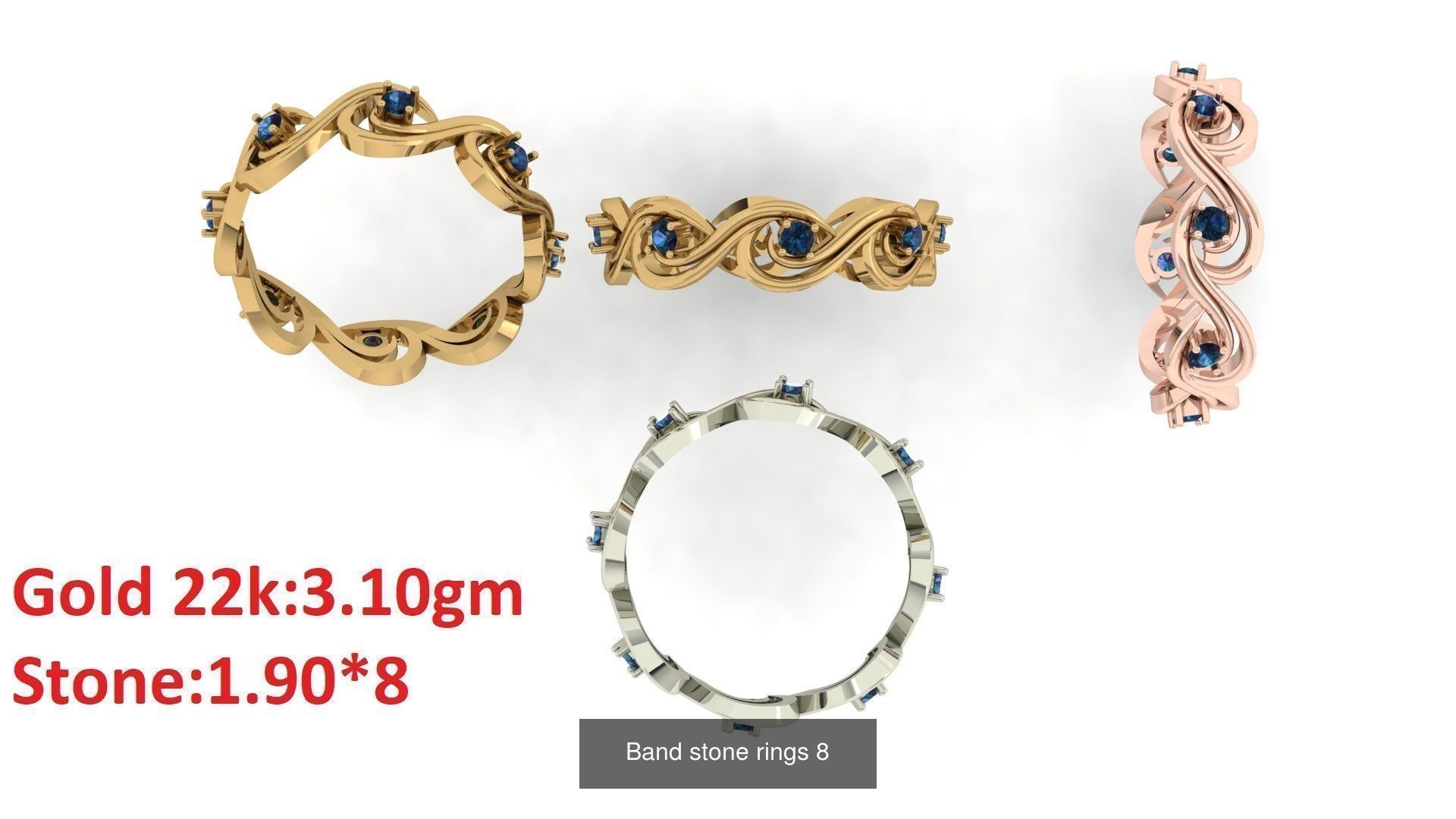 80 Band ring with stone 3dm 4 render stl detail bulk collection _12