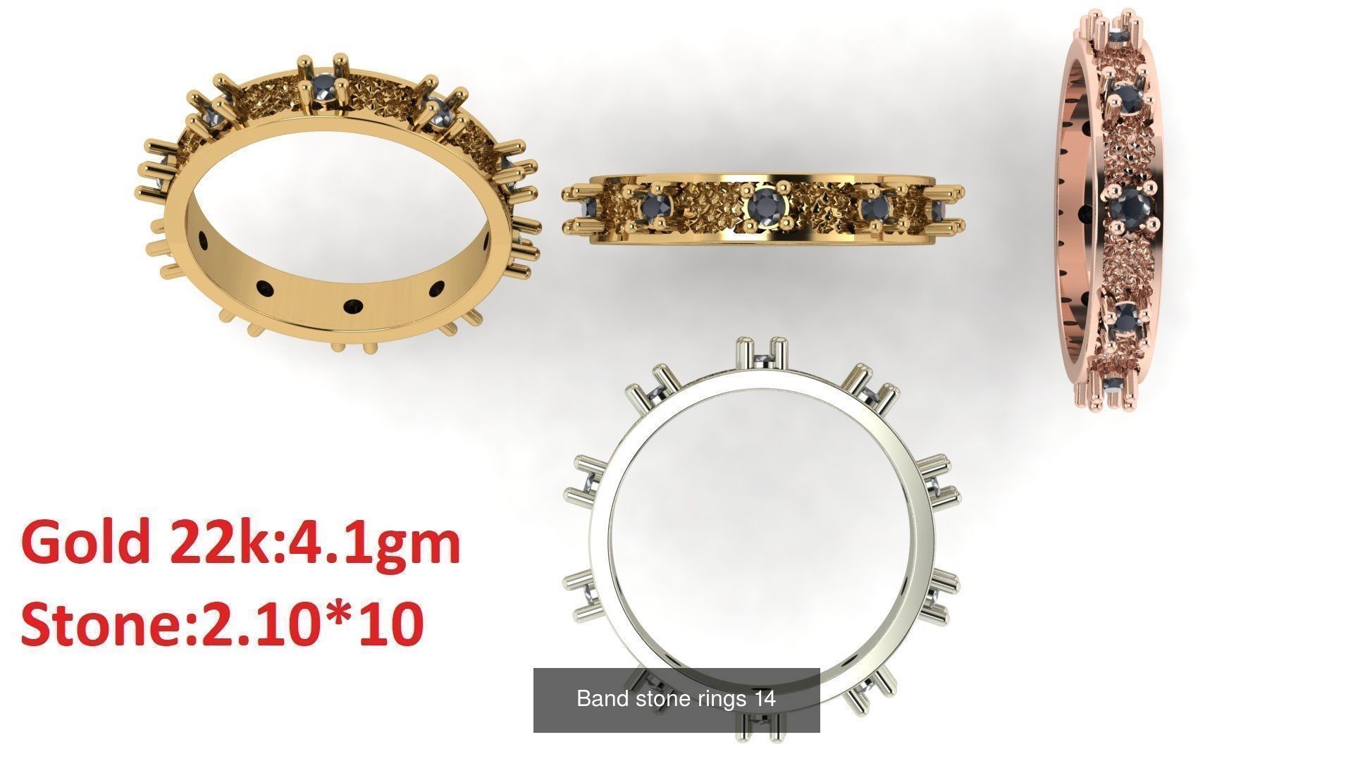 80 Band ring with stone 3dm 4 render stl detail bulk collection _18