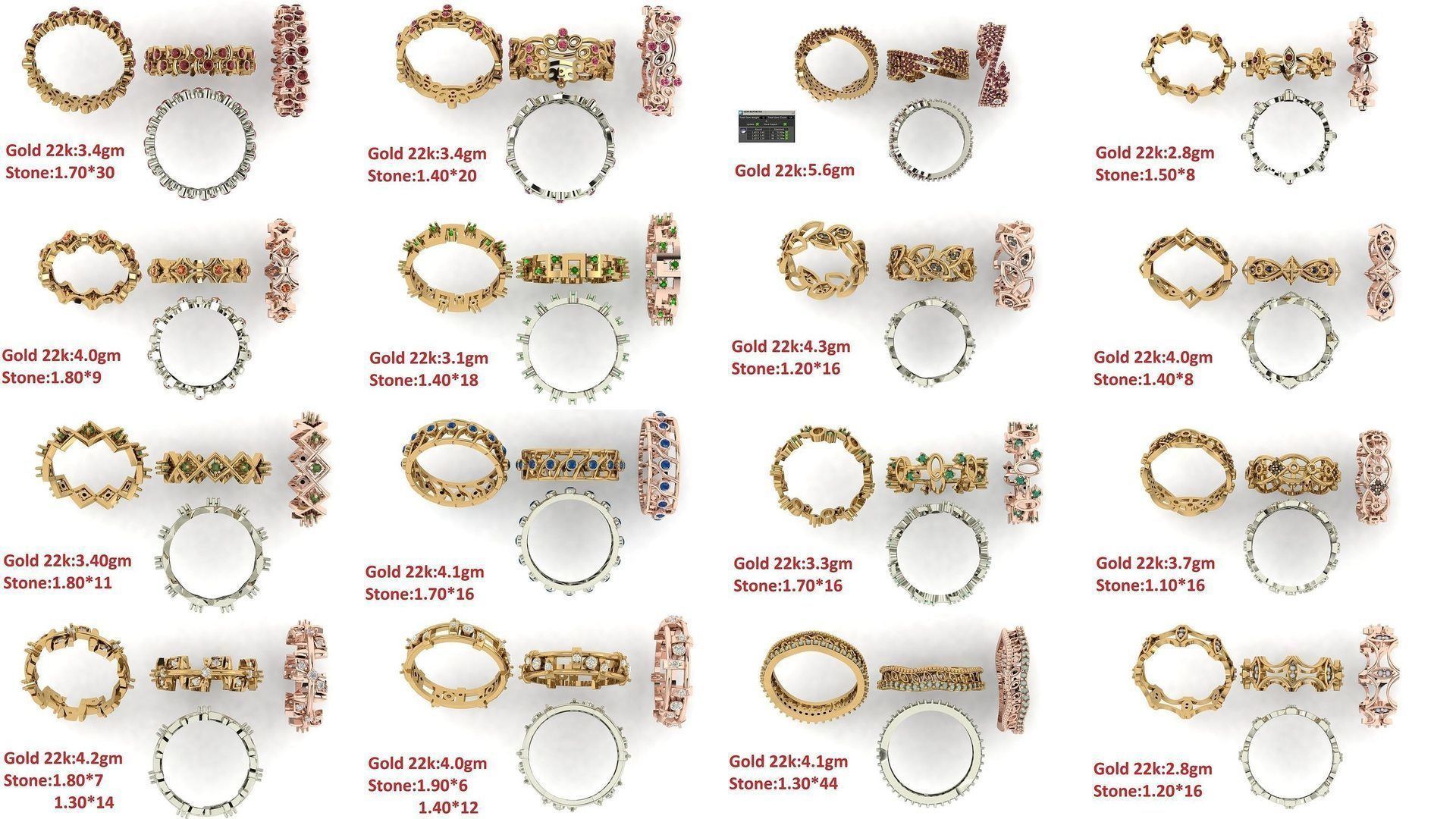 80 Band ring with stone 3dm 4 render stl detail bulk collection _2