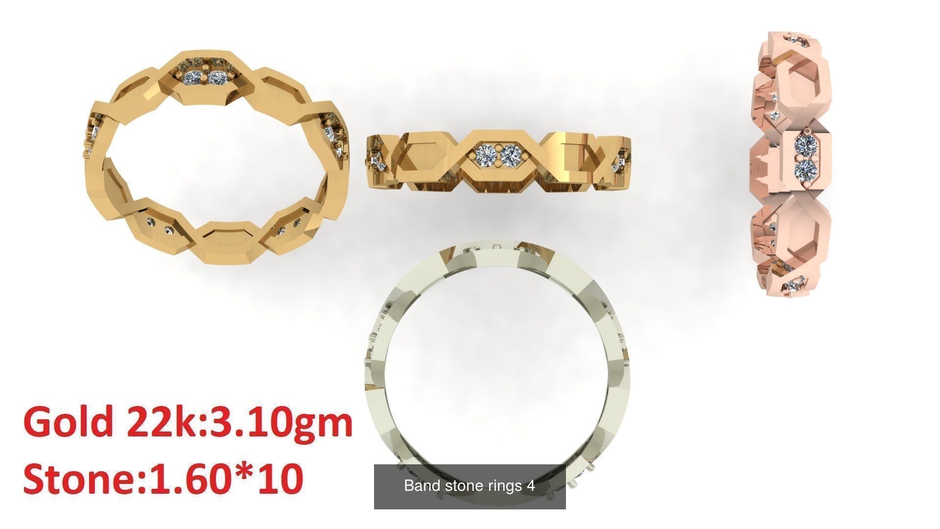80 Band ring with stone 3dm 4 render stl detail bulk collection _8