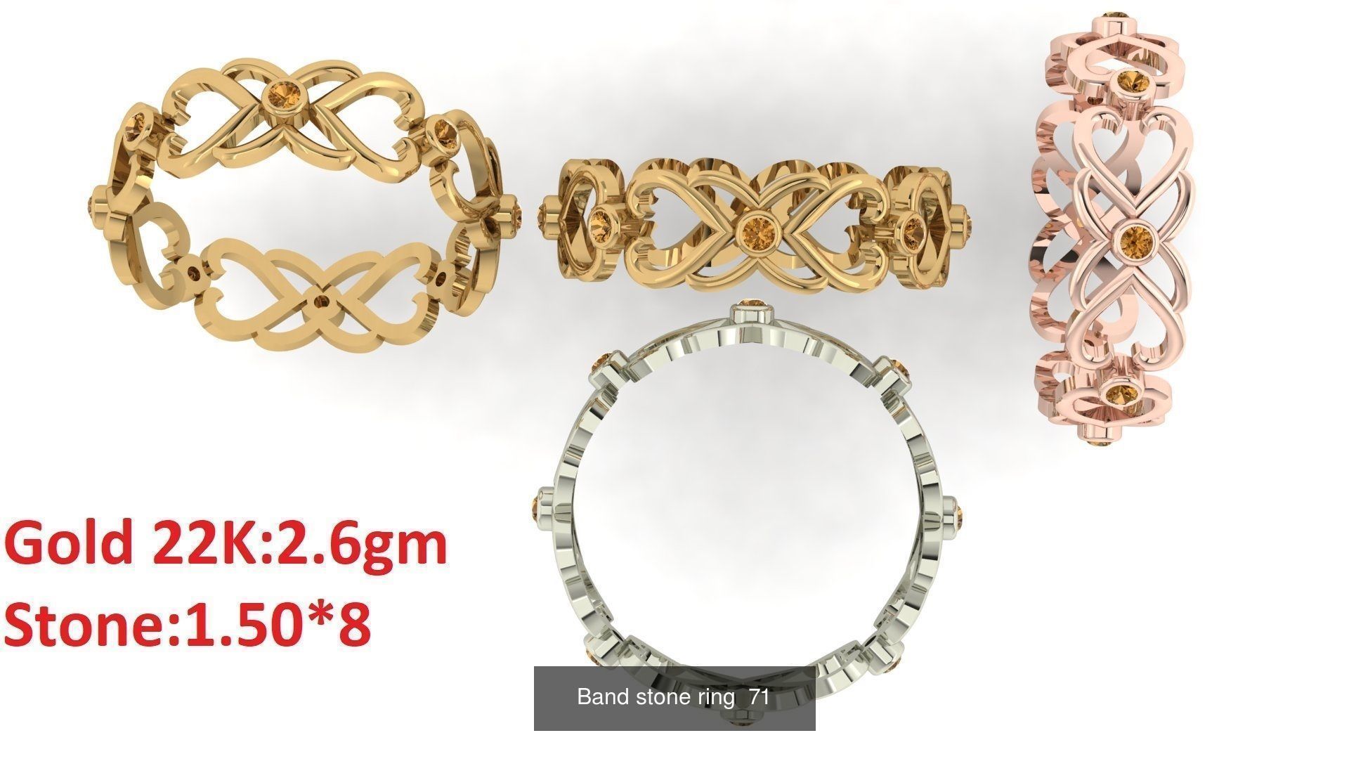 80 Band ring with stone 3dm 4 render stl detail bulk collection _75